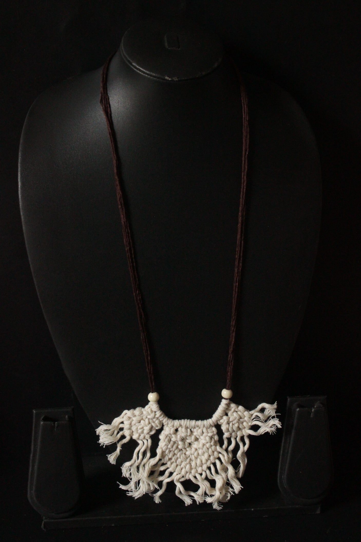 Hand Braided White Macrame Threads Adjustable Long Necklace