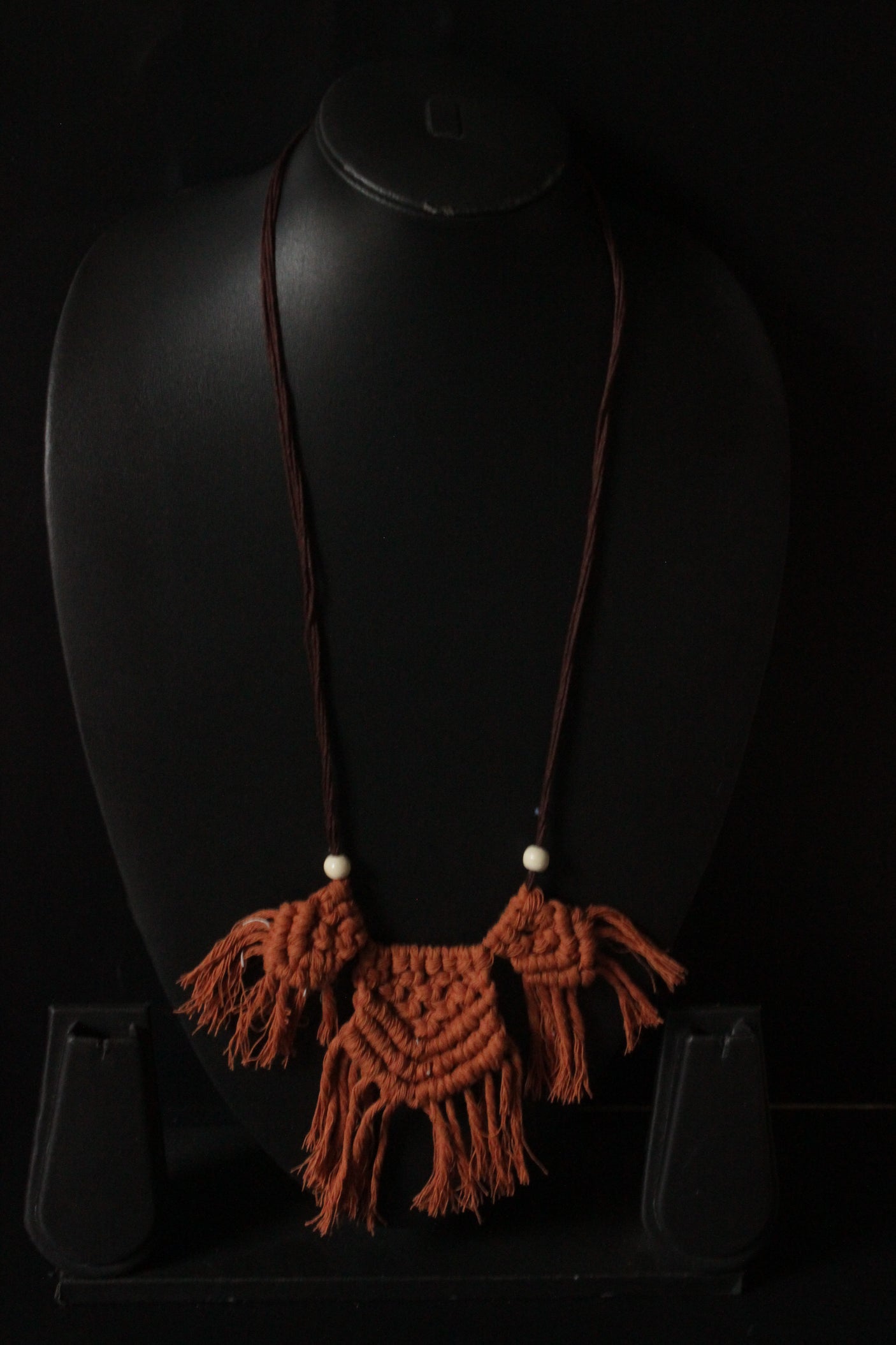 Hand Braided Rust Color Macrame Threads Adjustable Long Necklace