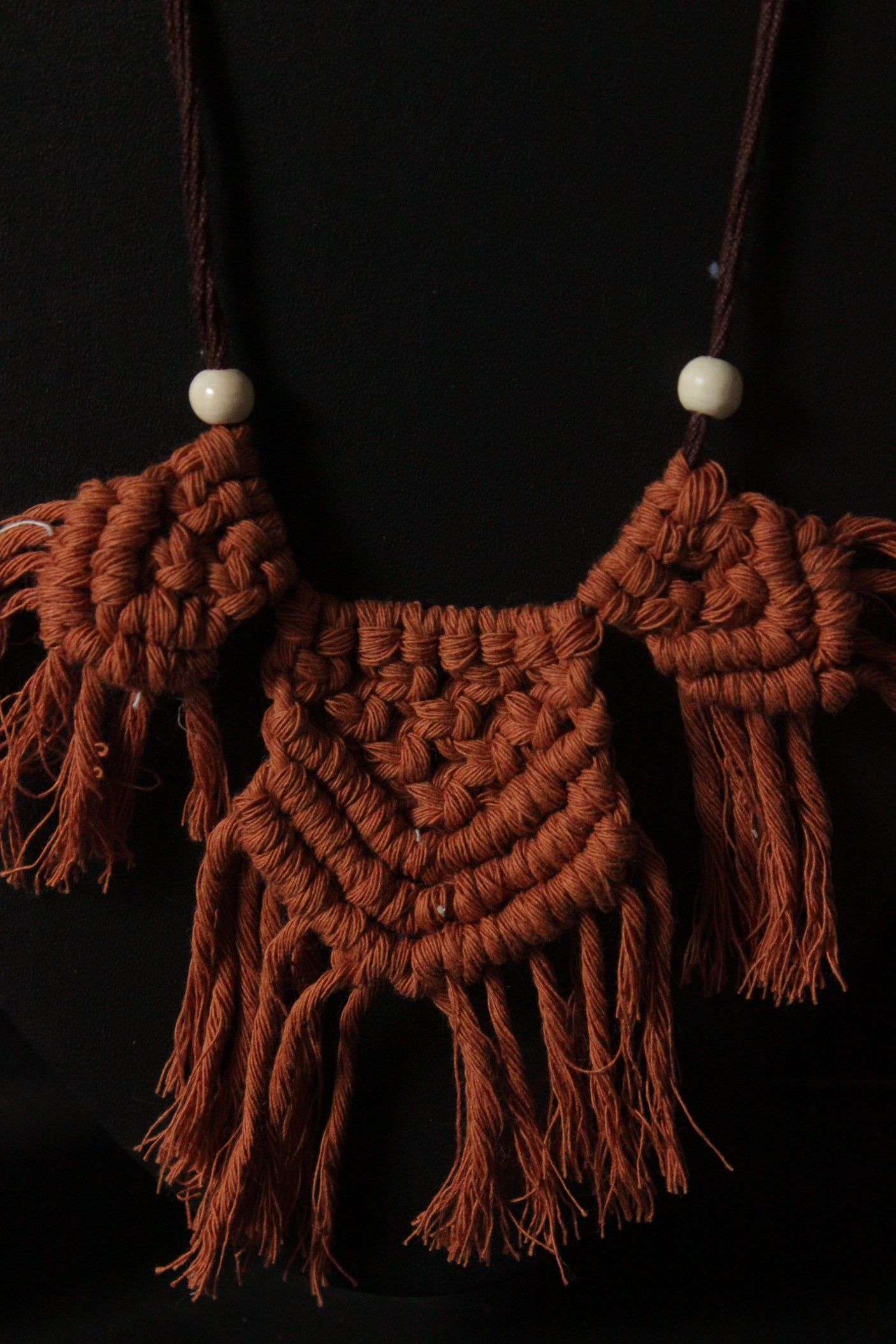 Hand Braided Rust Color Macrame Threads Adjustable Long Necklace