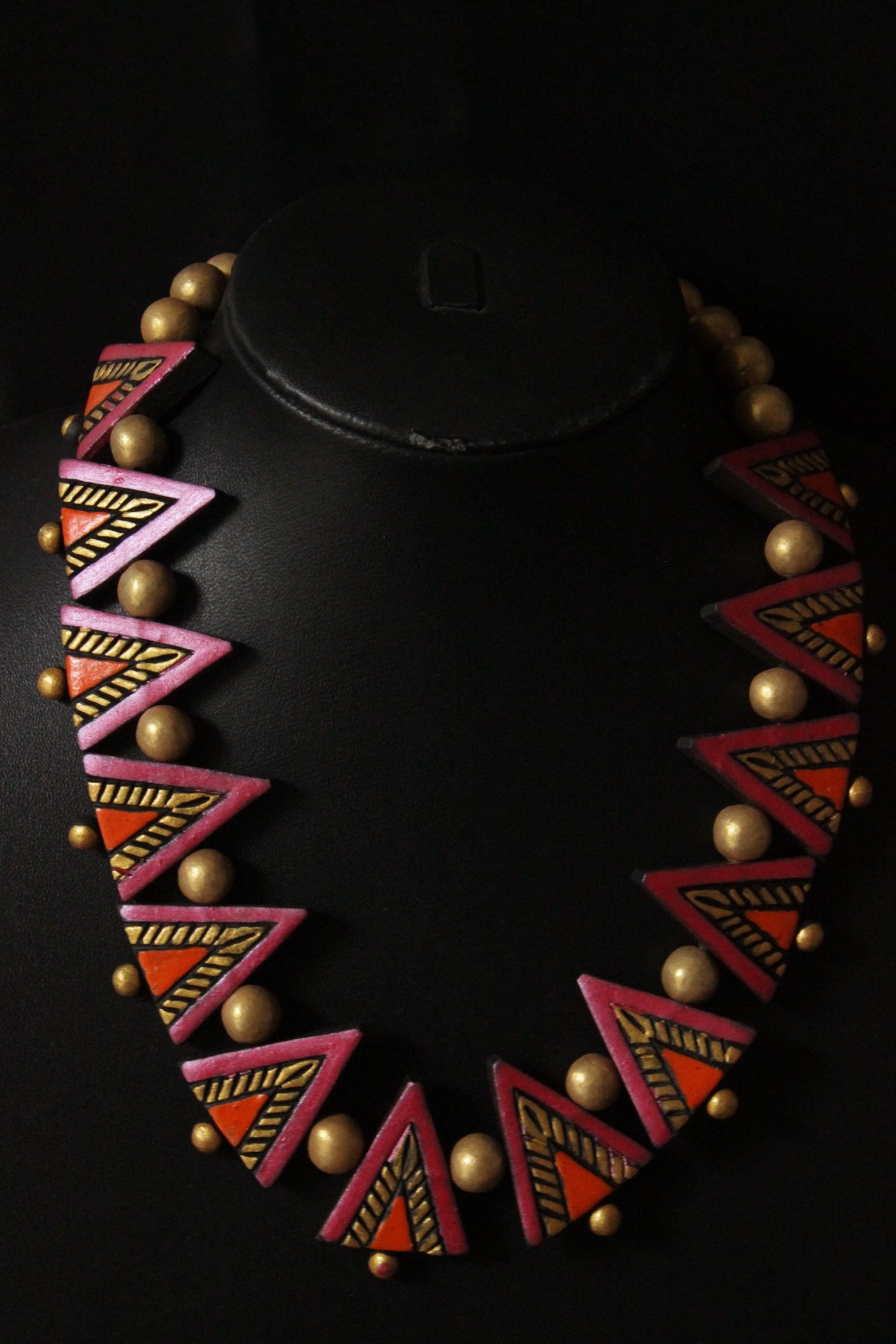 Vibrant Multi-Color Handcrafted Terracotta Clay Necklace Set with Thread Closure