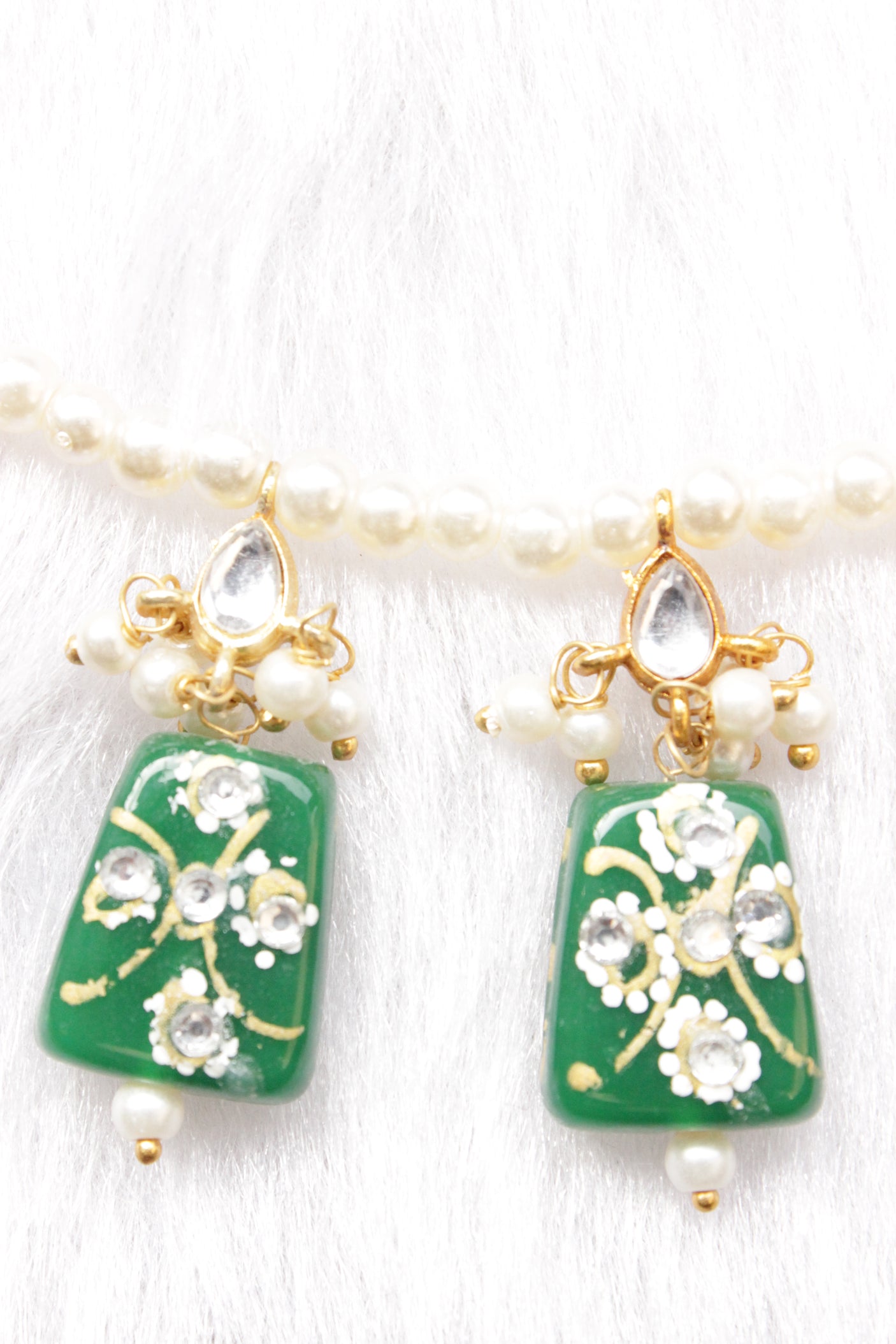 Hand Painted Meenakari Acrylic Beads Braised with White Beads and Kundan Stones Embedded Necklace Set