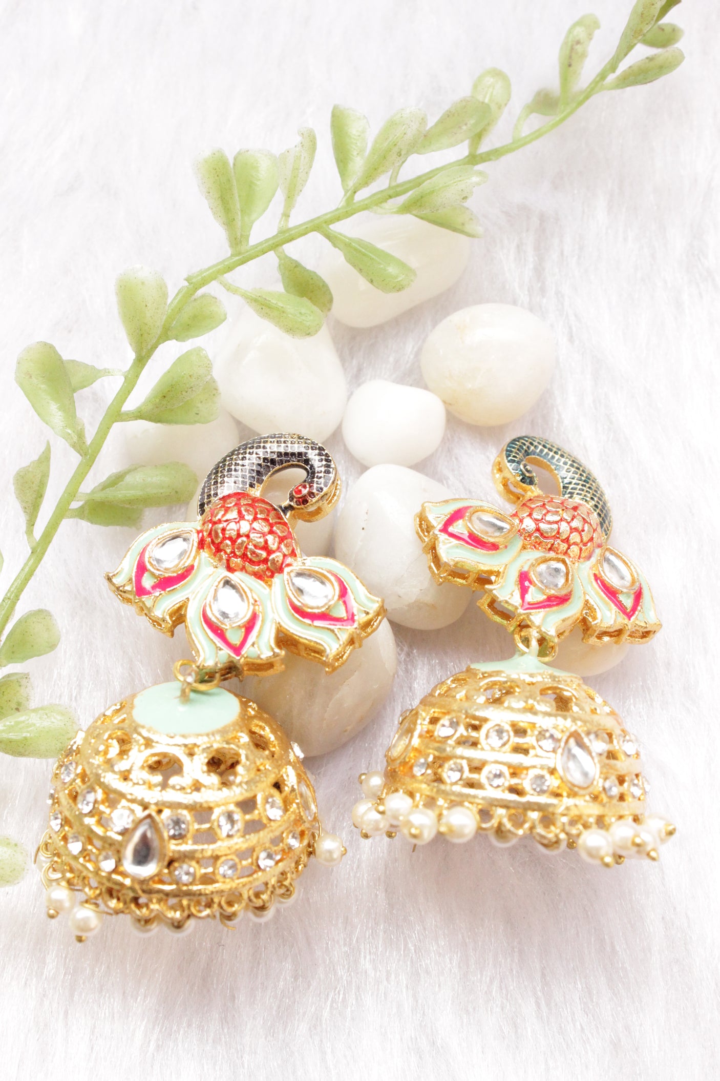 Kundan Stones Embedded Enamel Painted Peacock and Bansuri Motif Pendant Multi-Layer Turquoise Beads Necklace Set