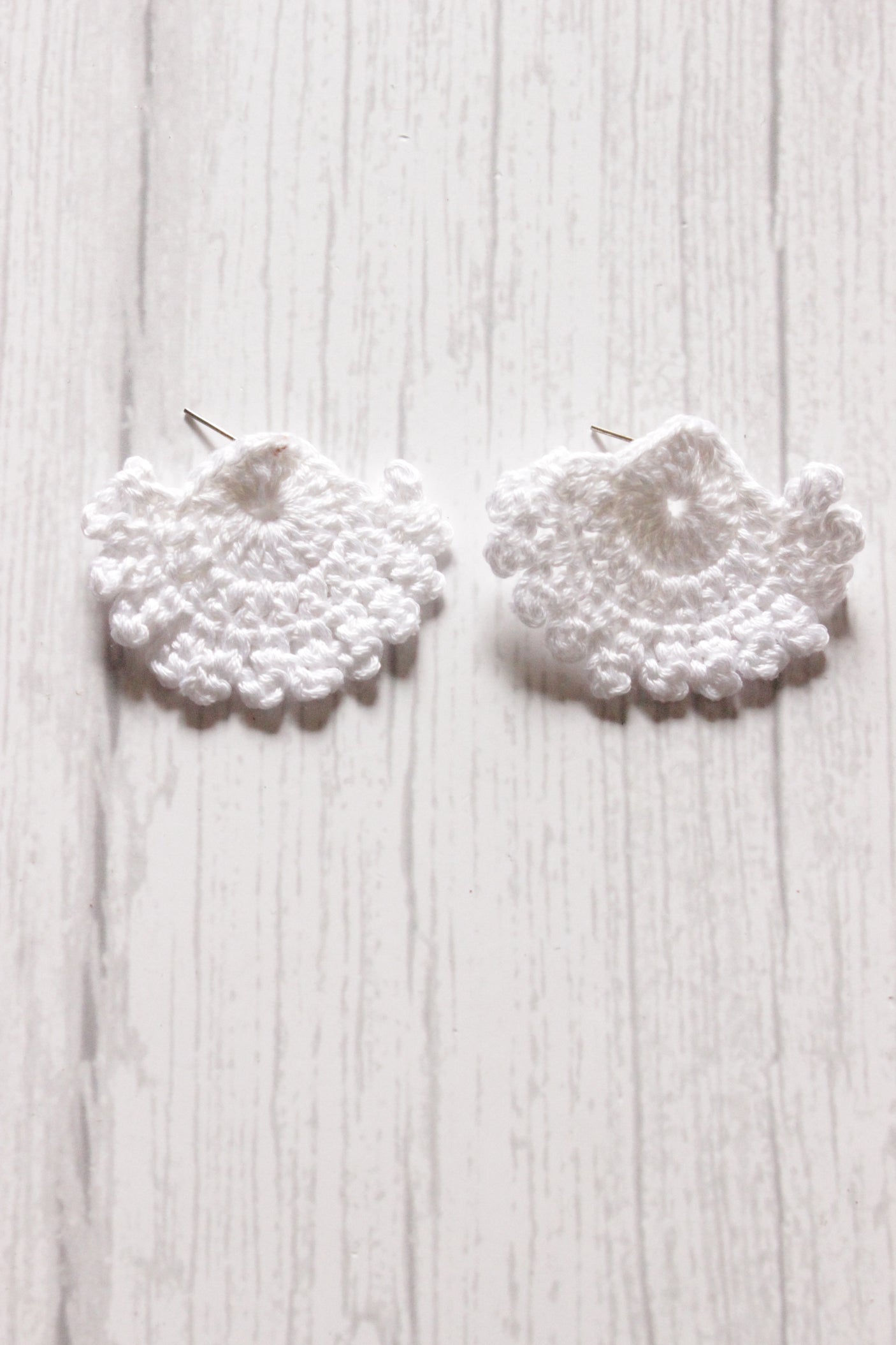 White Half Moon Shape Handcrafted Crochet Stud Earrings