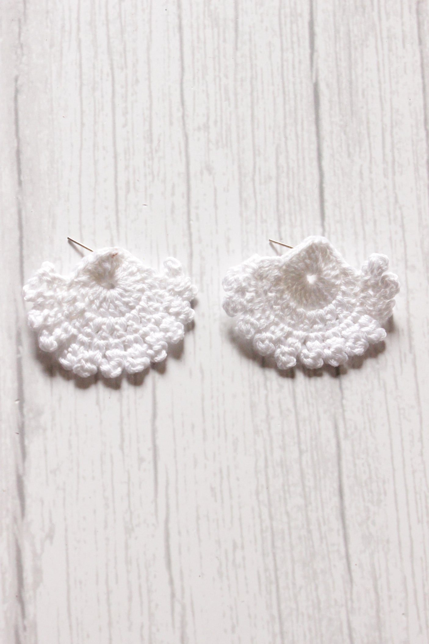 White Half Moon Shape Handcrafted Crochet Stud Earrings