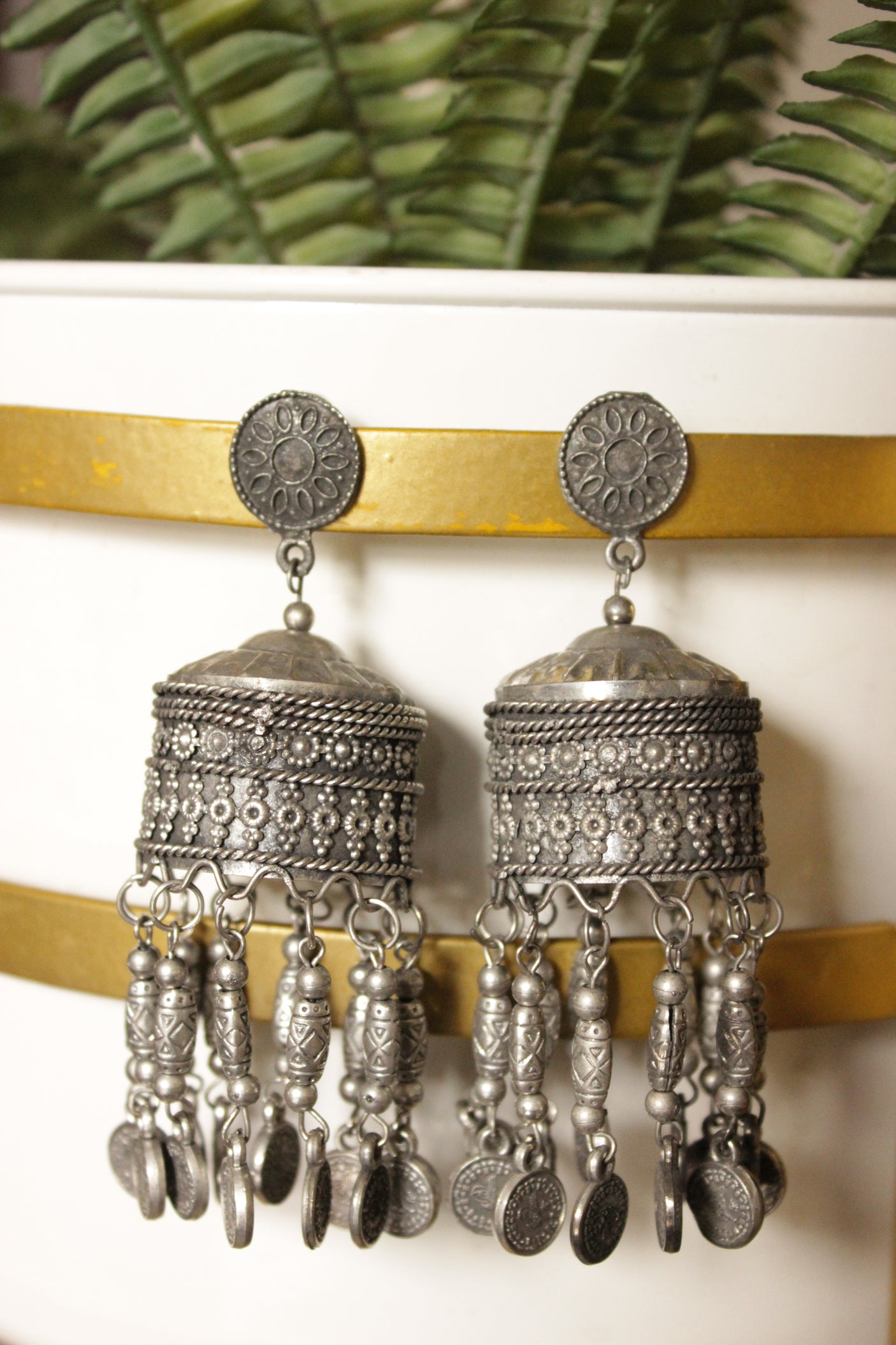 Oxidised Finish Tribal Circular Jhumka Earrings