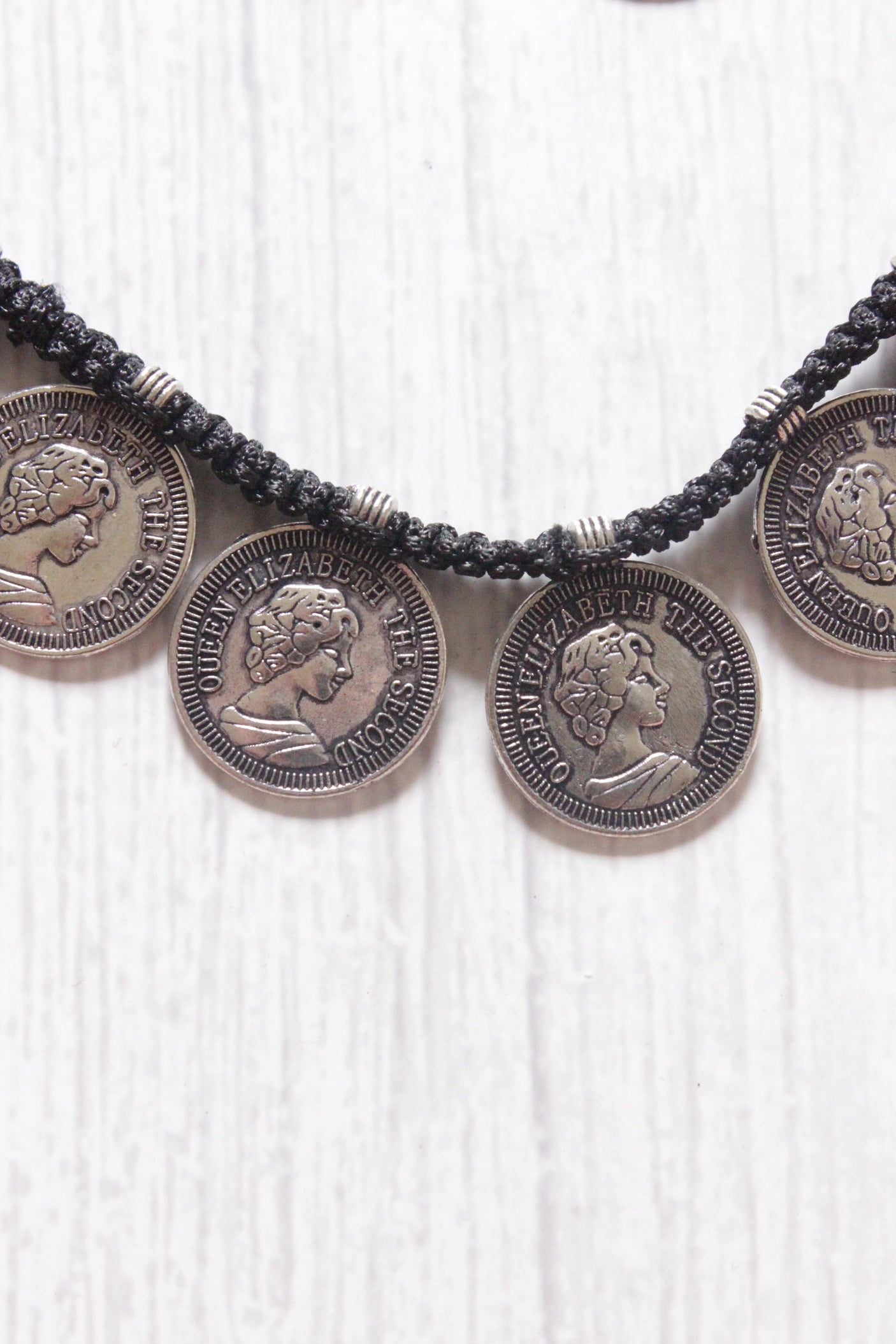Stamped Coins Thread Closure Choker Necklace Set