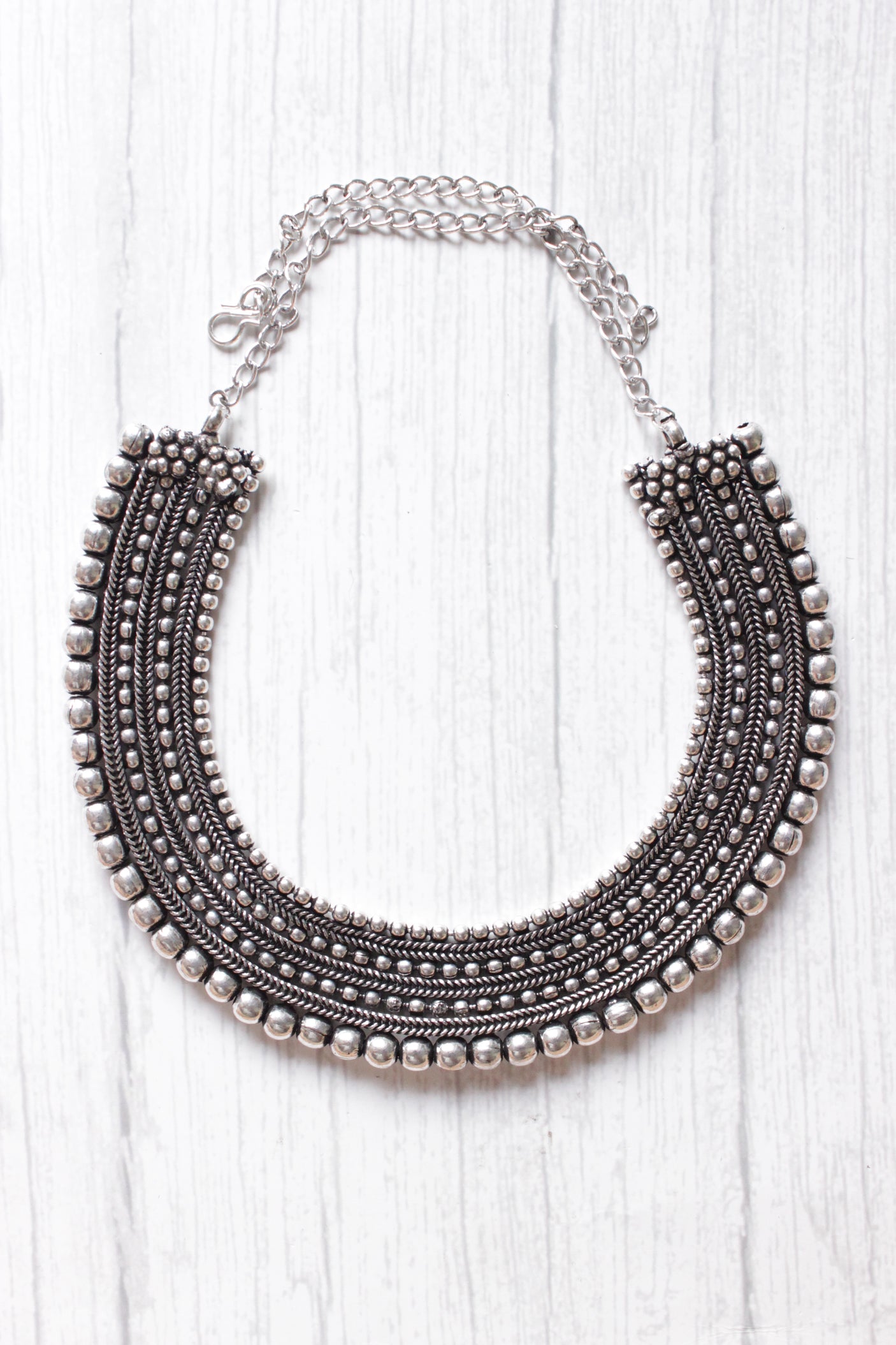 Elegant Oxidised Finish Metal Choker with Adjustable Length