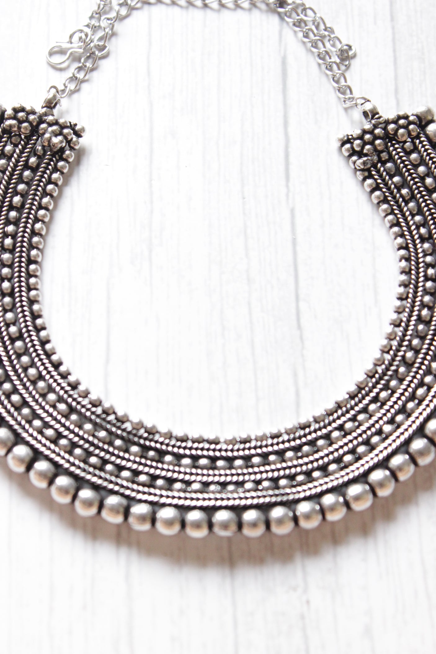 Elegant Oxidised Finish Metal Choker with Adjustable Length