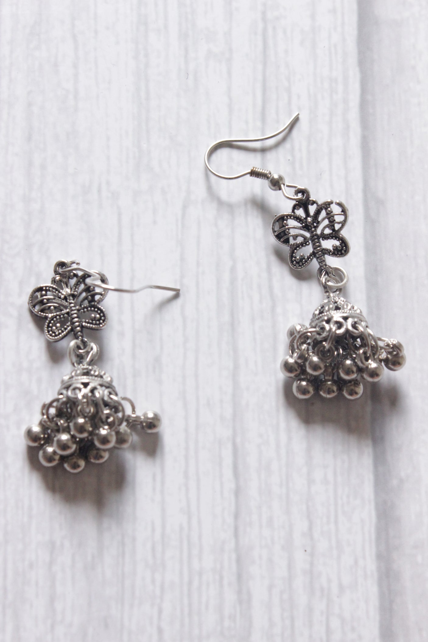 Long Chain Silver Finish Butterfly Motif Necklace Set