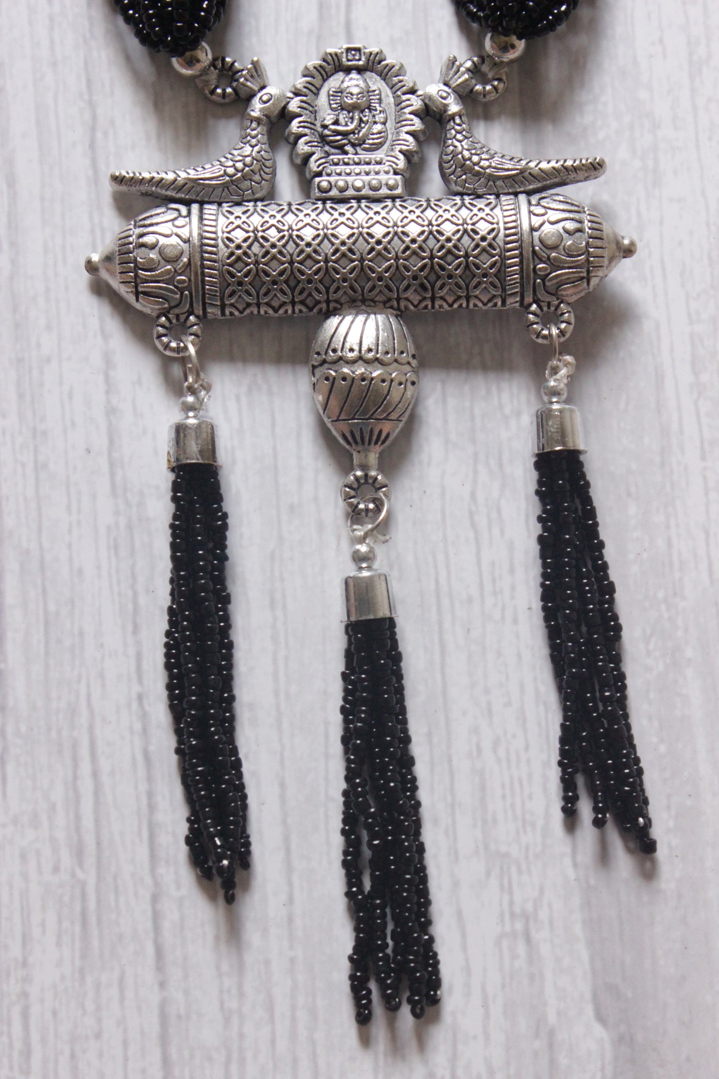 Peacock Motif Beaded Strings Chain Necklace