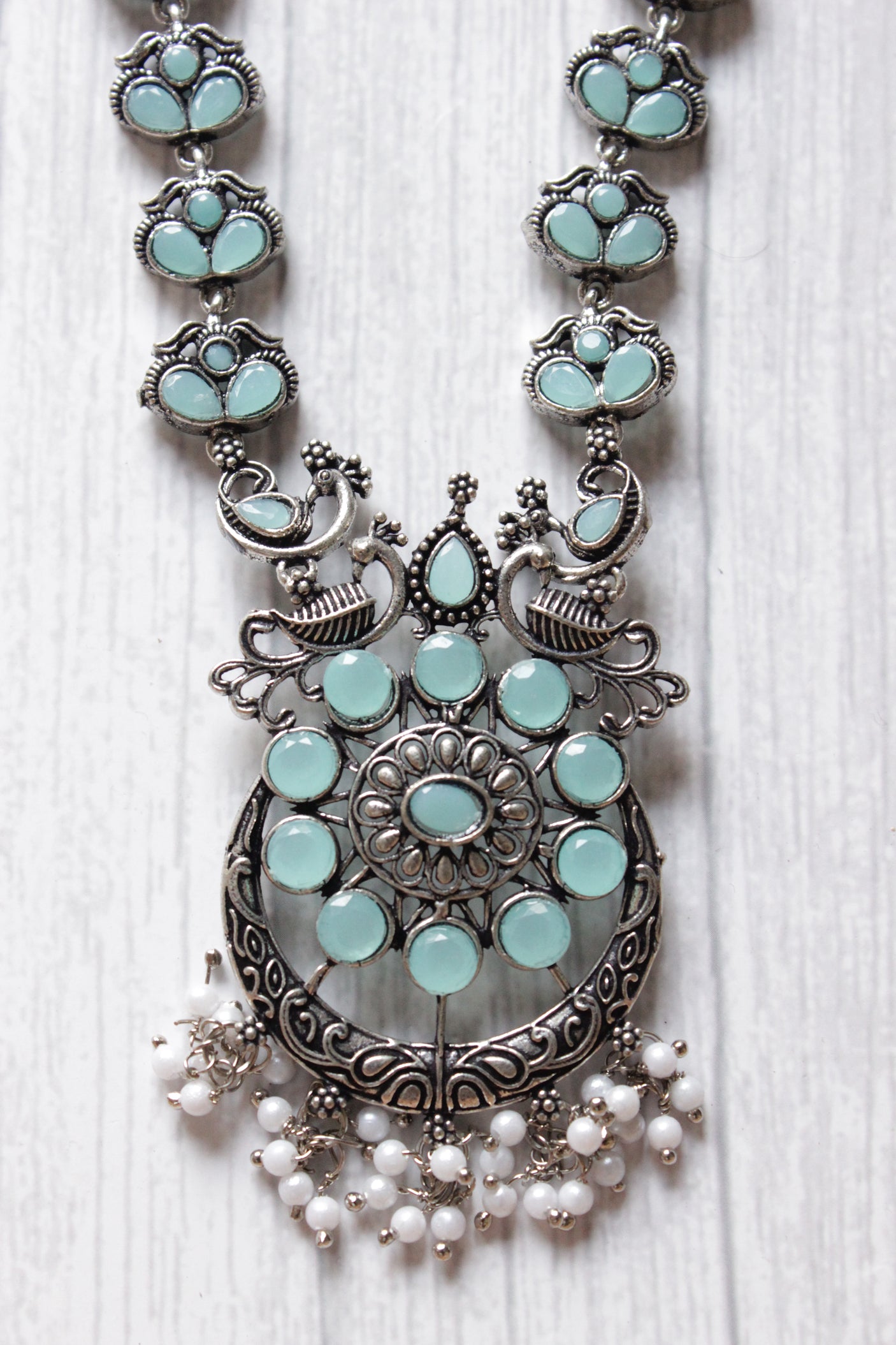 Turquoise Stones Embedded Intricately Detailed Necklace Set with Statement Necklace