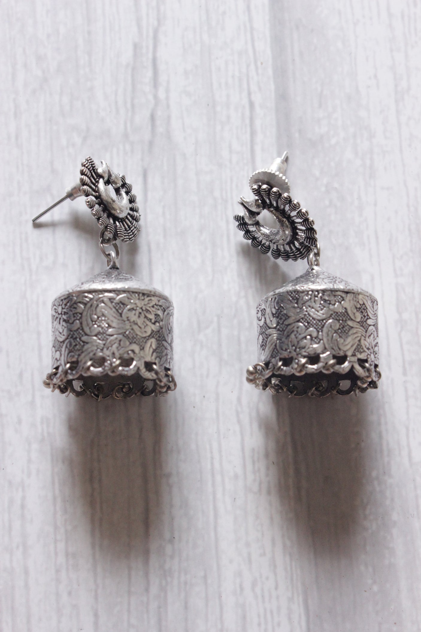 Round Jhumkas Oxidised Finish Metal Dangler Earrings