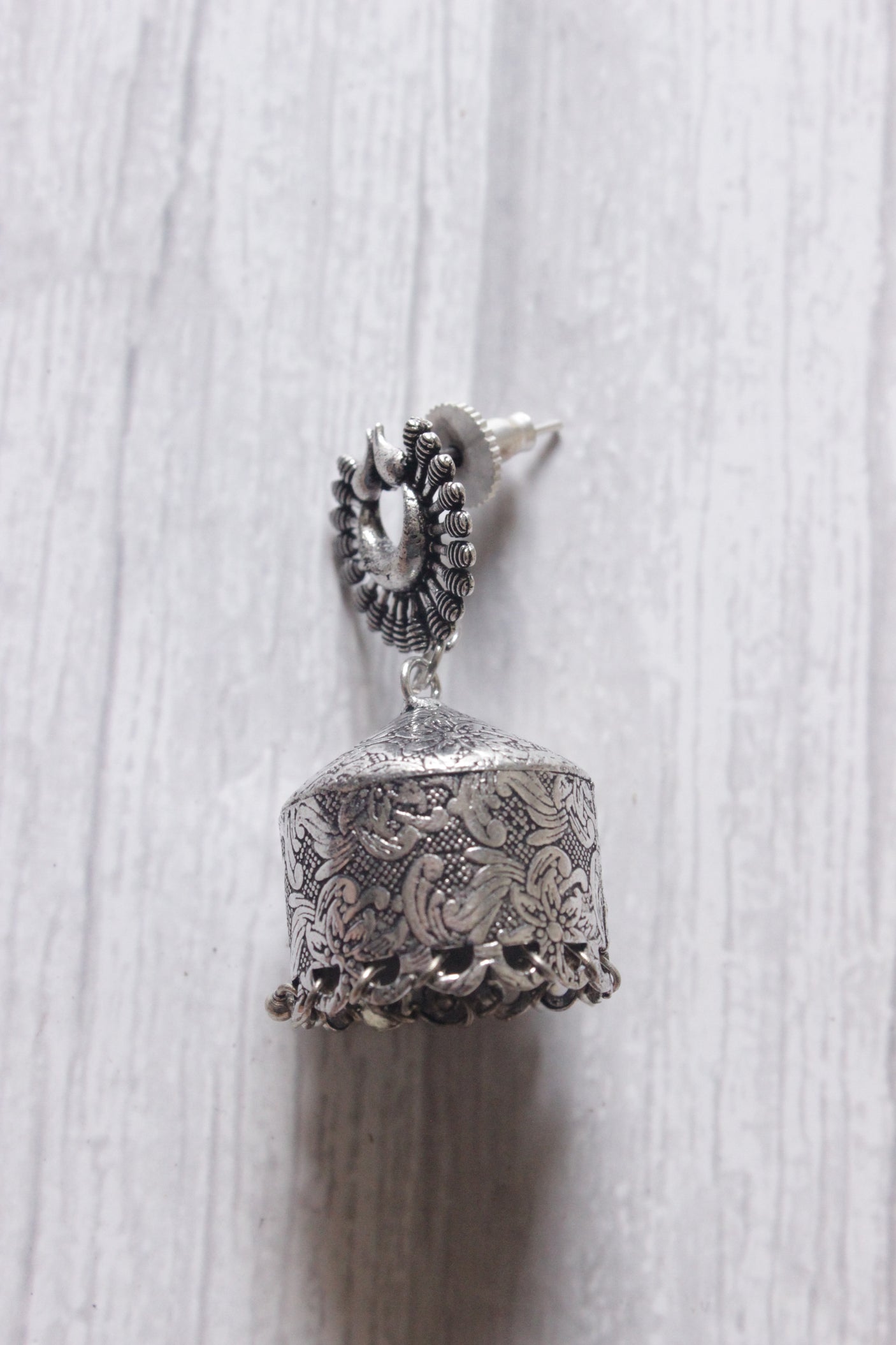 Round Jhumkas Oxidised Finish Metal Dangler Earrings