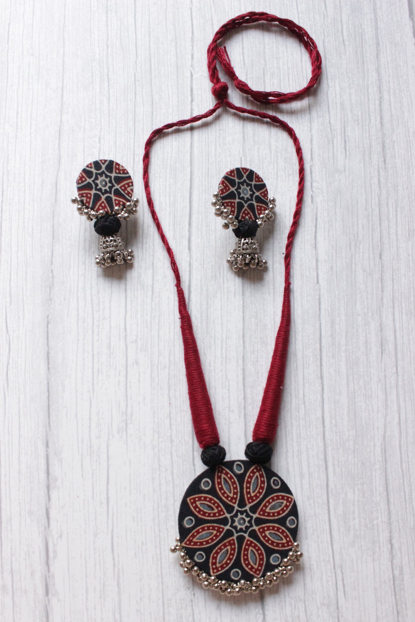 Block Printed Fabric Handmade Necklace Set