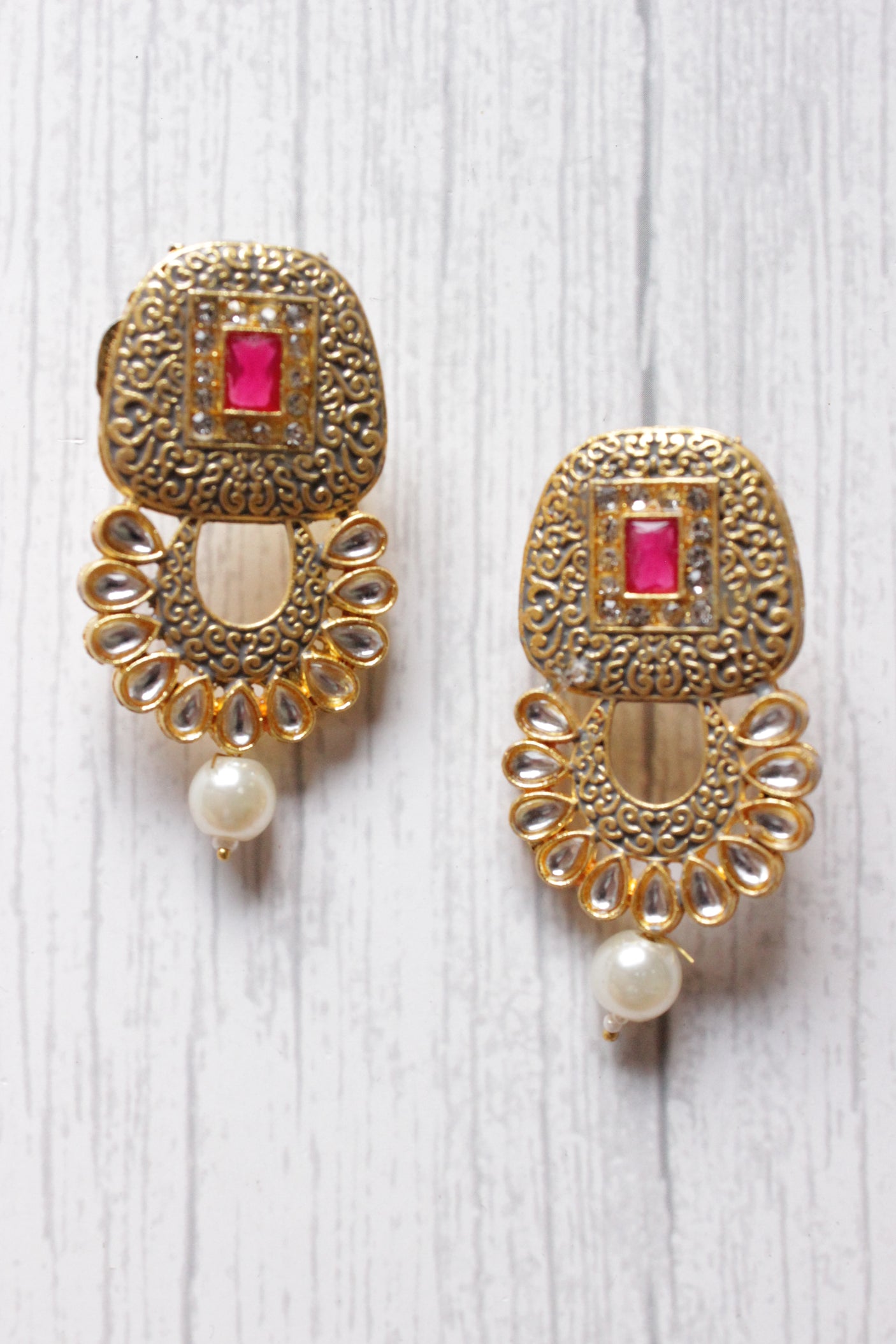 Elaborate Meenakari and Kundan Work Grey Crystal Beads Hand Painted Necklace Set