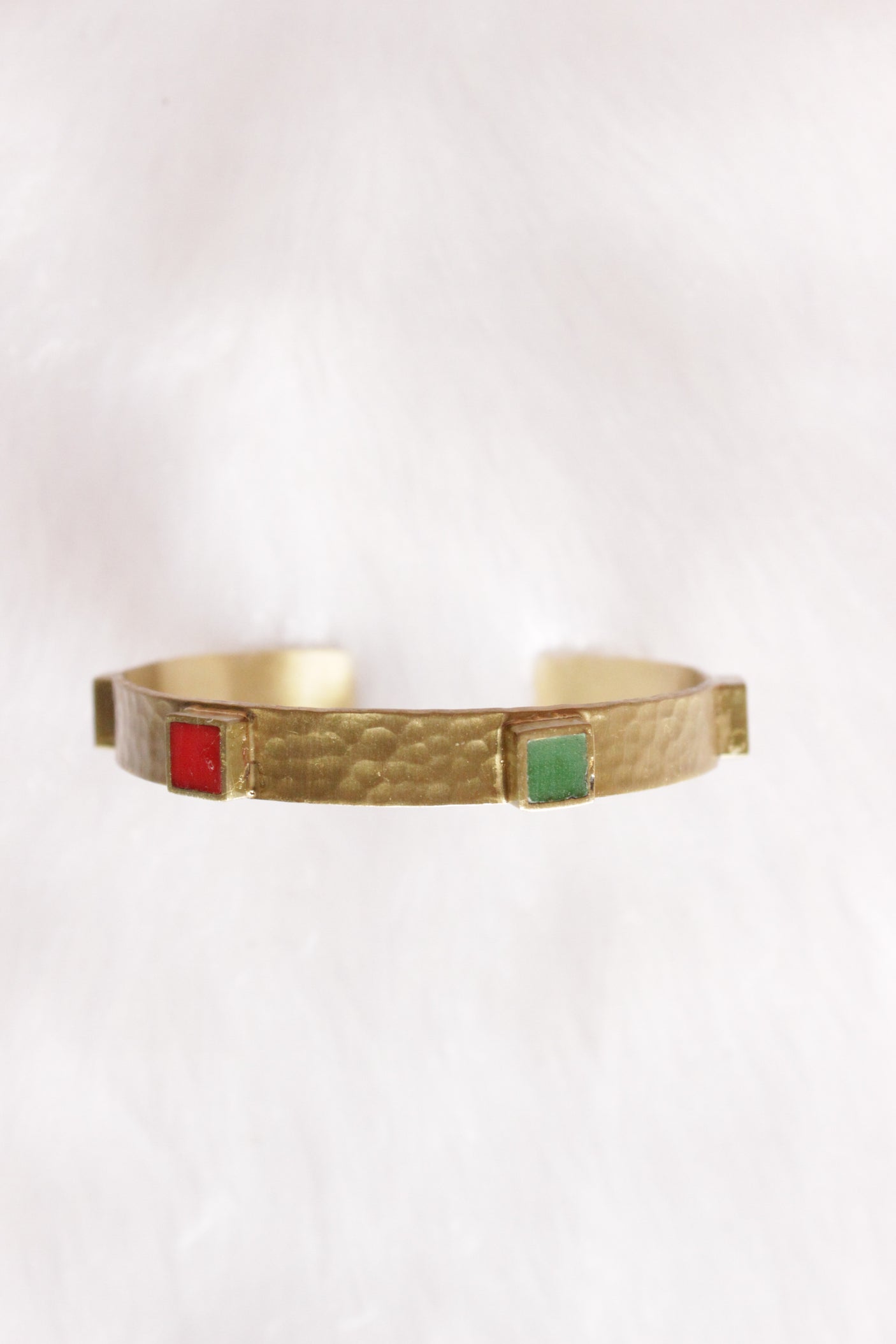 Gold Finish Turquoise and Red Stones Embedded Adjustable Bracelet