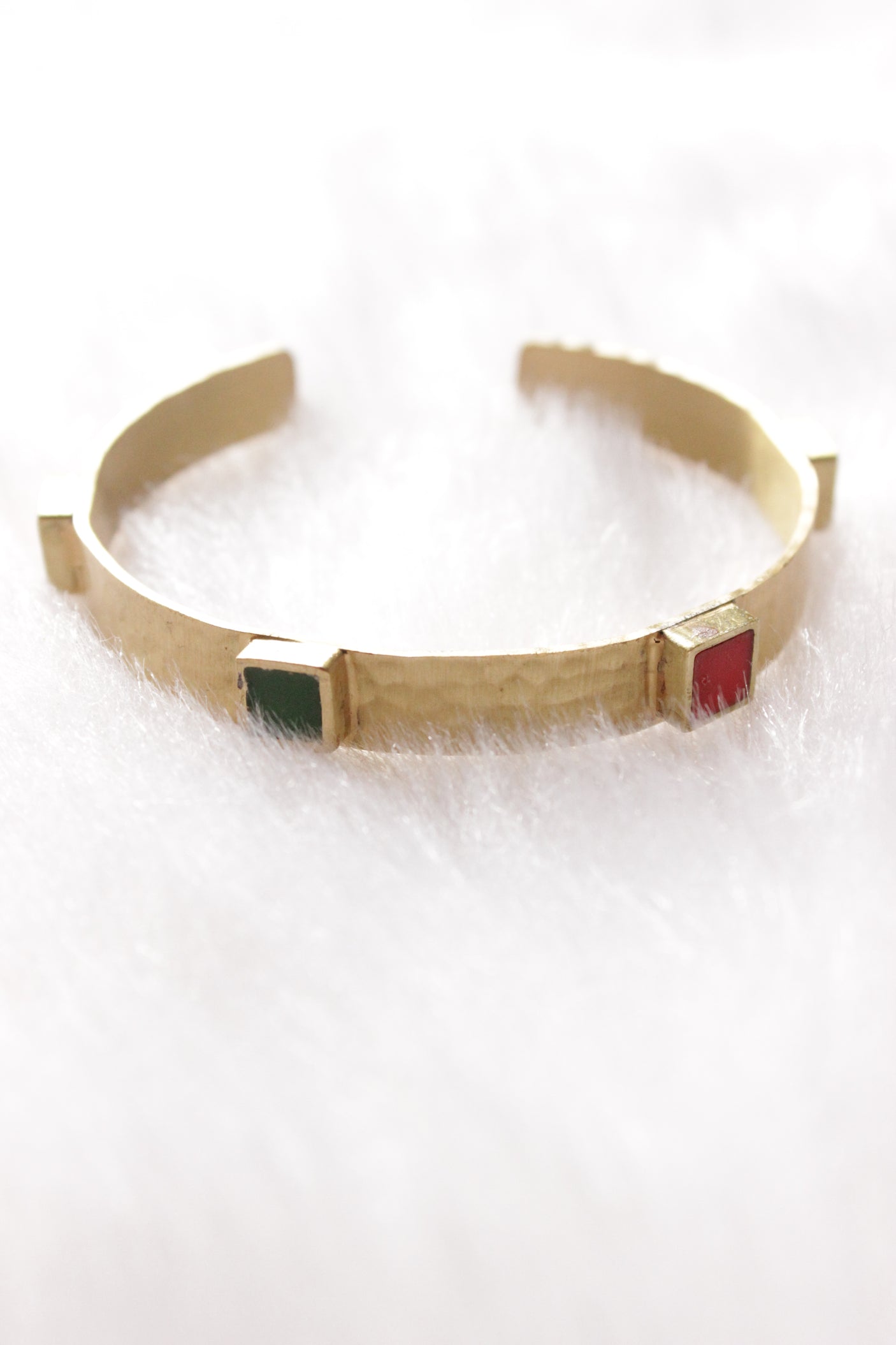 Gold Finish Turquoise and Red Stones Embedded Adjustable Bracelet