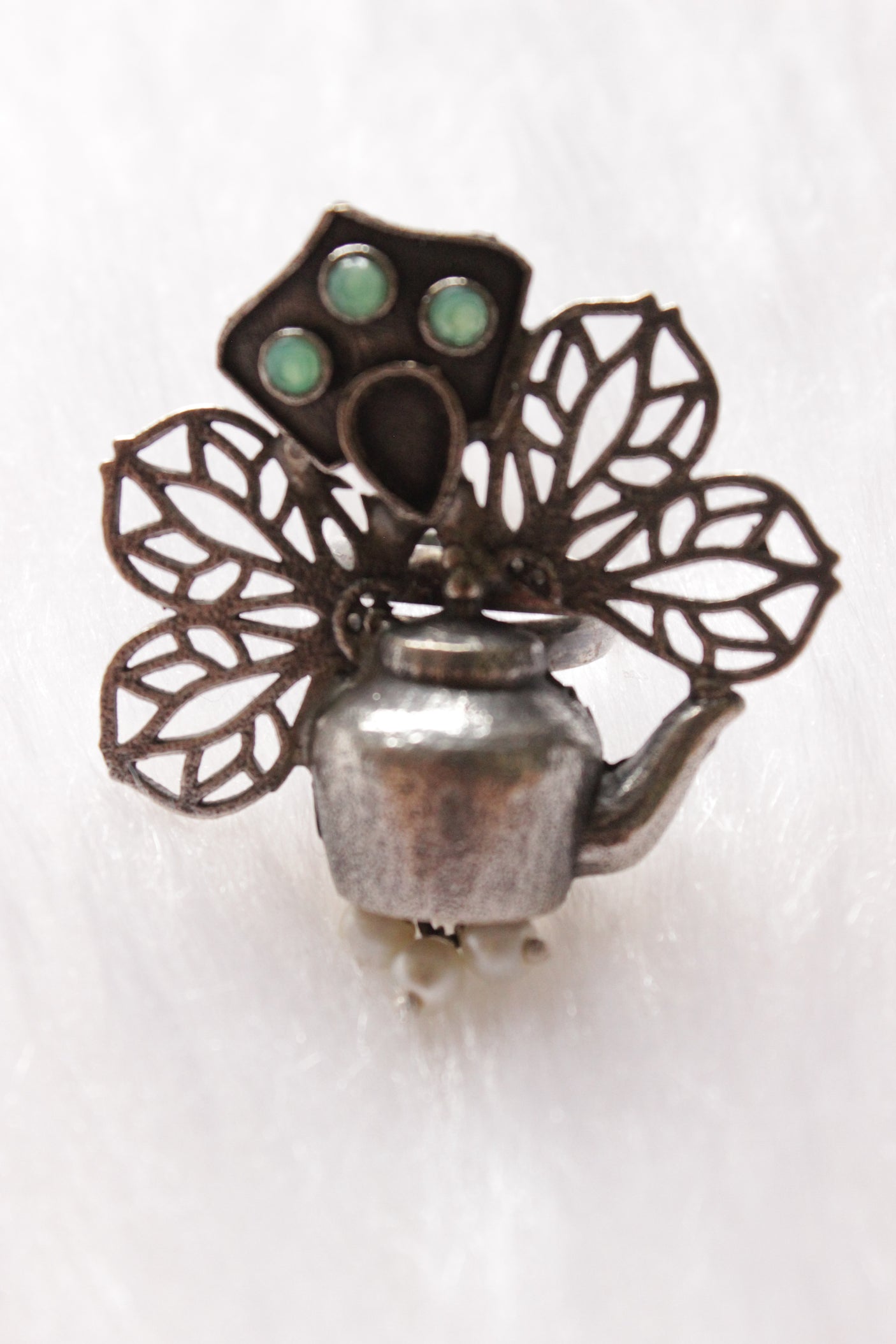 Tea Kettle Motif Oxidised Statement Cocktail Ring