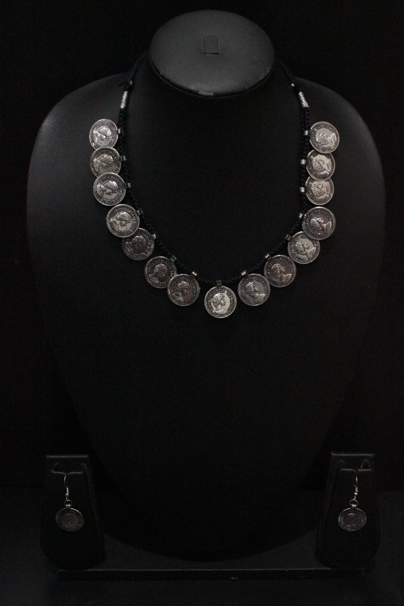 Stamped Coins Thread Closure Choker Necklace Set