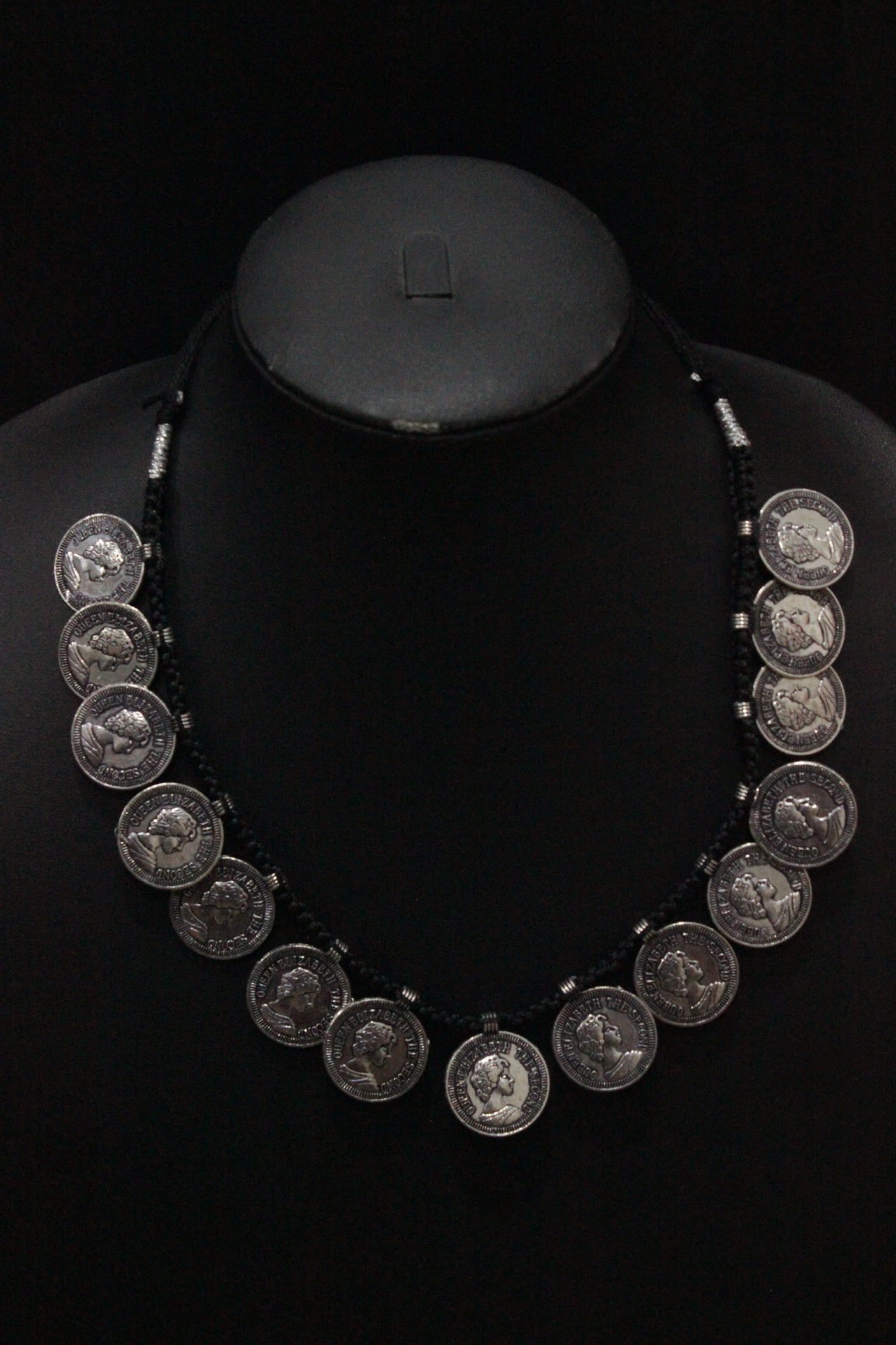 Stamped Coins Thread Closure Choker Necklace Set