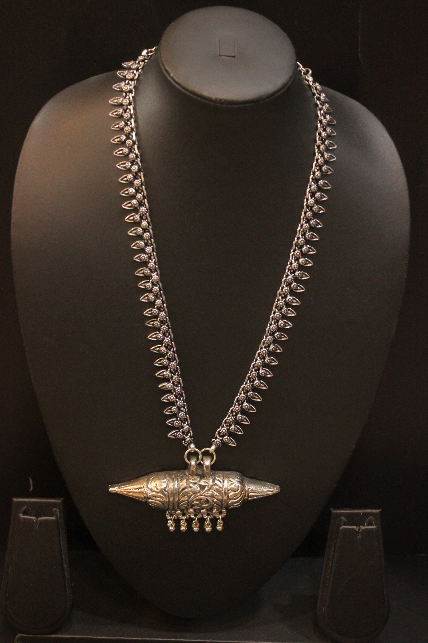 Oxidised Finish Long Chain Necklace with Warrior Pendant