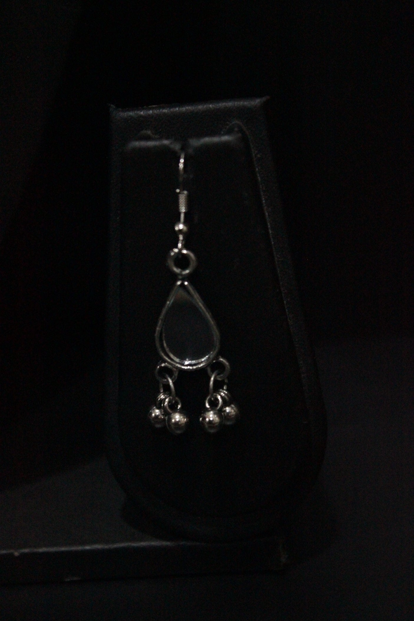 Mirror Work Pendant and Earrings Flower Motif Long Chain Silver Finish Metal Necklace Set