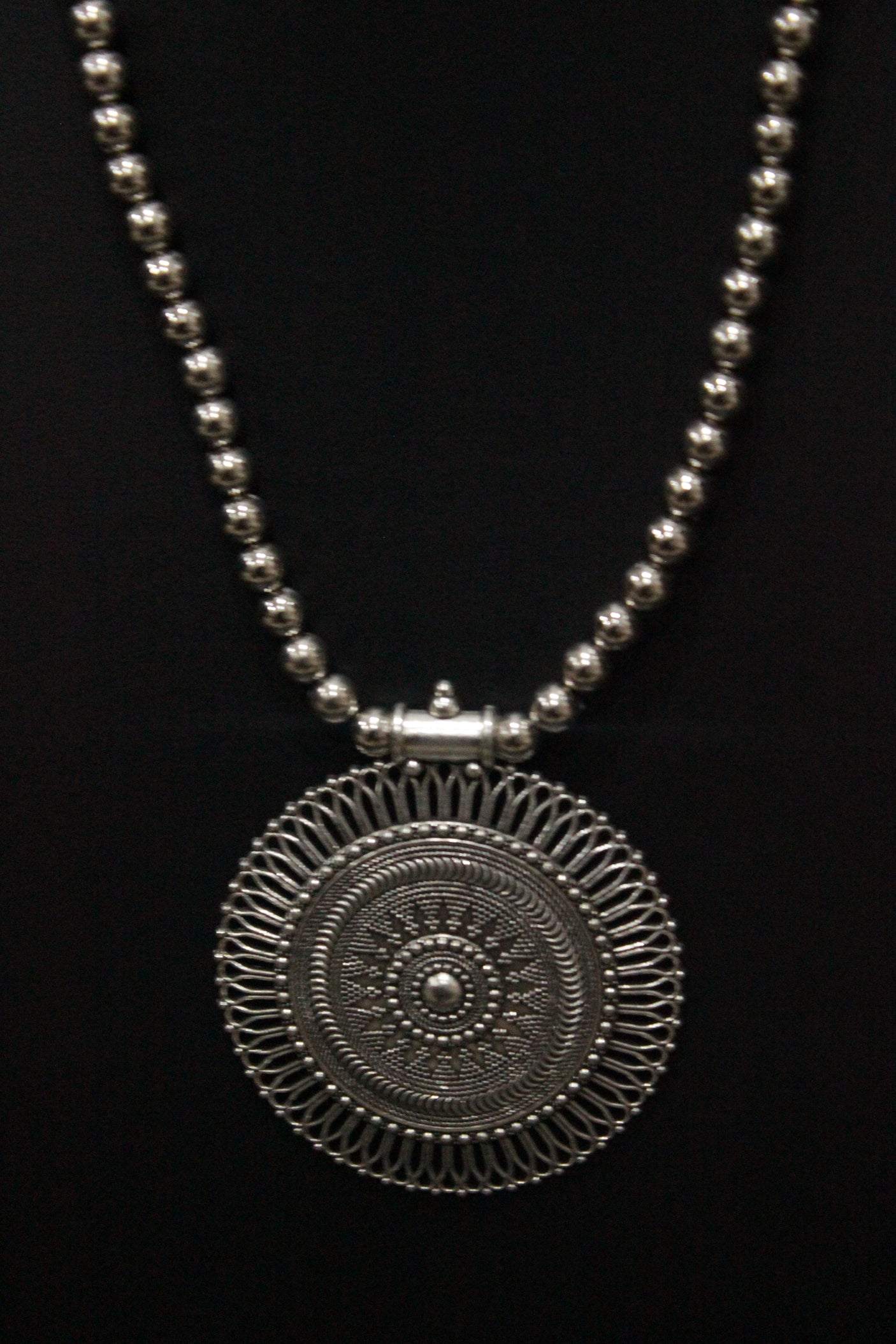 Statement Metal Pendant, Metal Beads Stringed Necklace Set