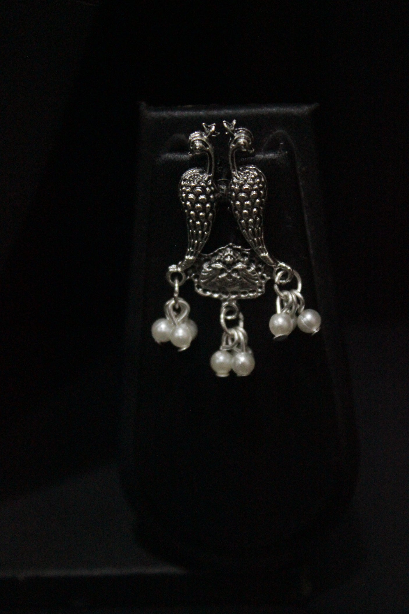 Peacock Motif thread Closure Choker Necklace Set with Long Dangler Earrings