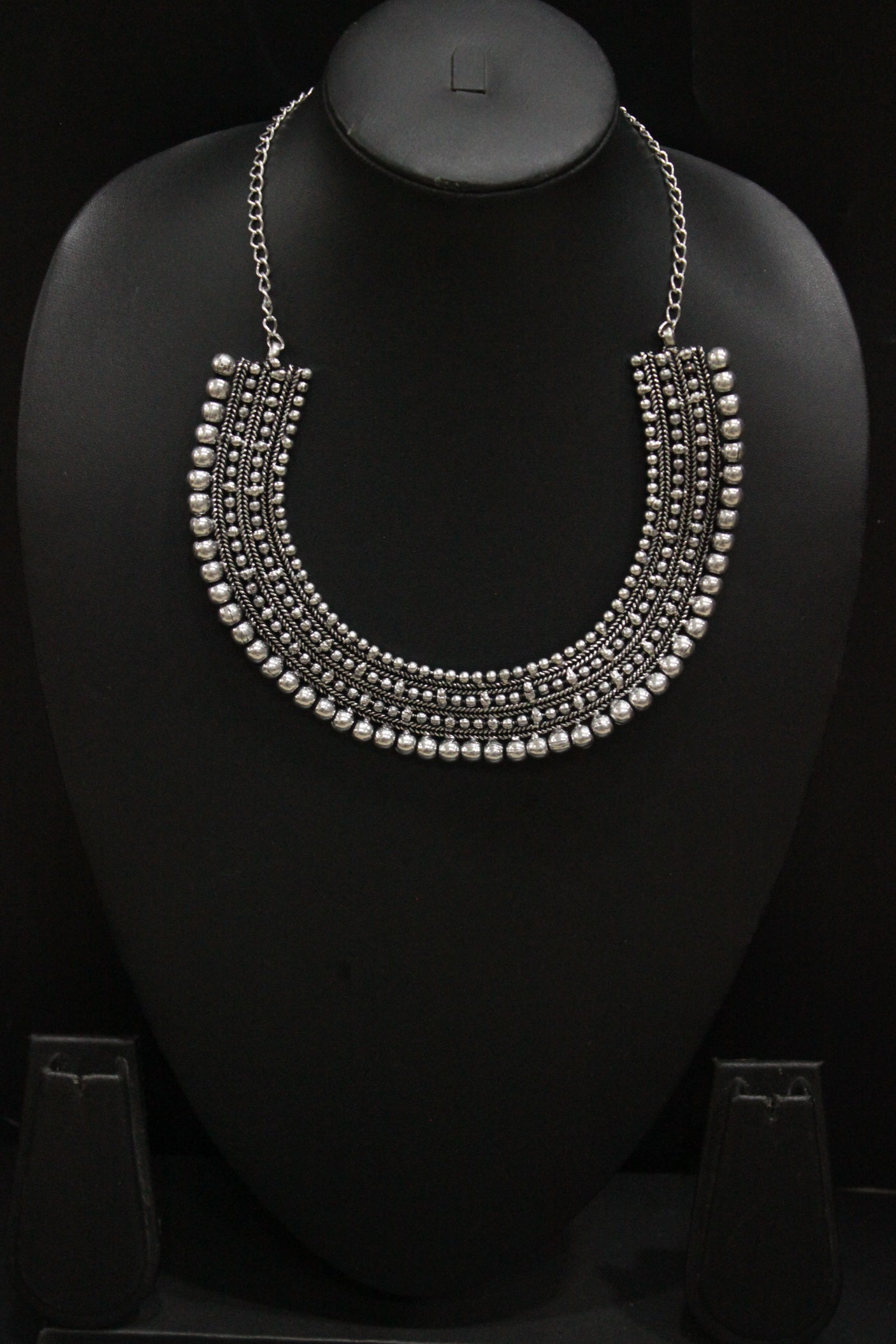 Elegant Oxidised Finish Metal Choker with Adjustable Length