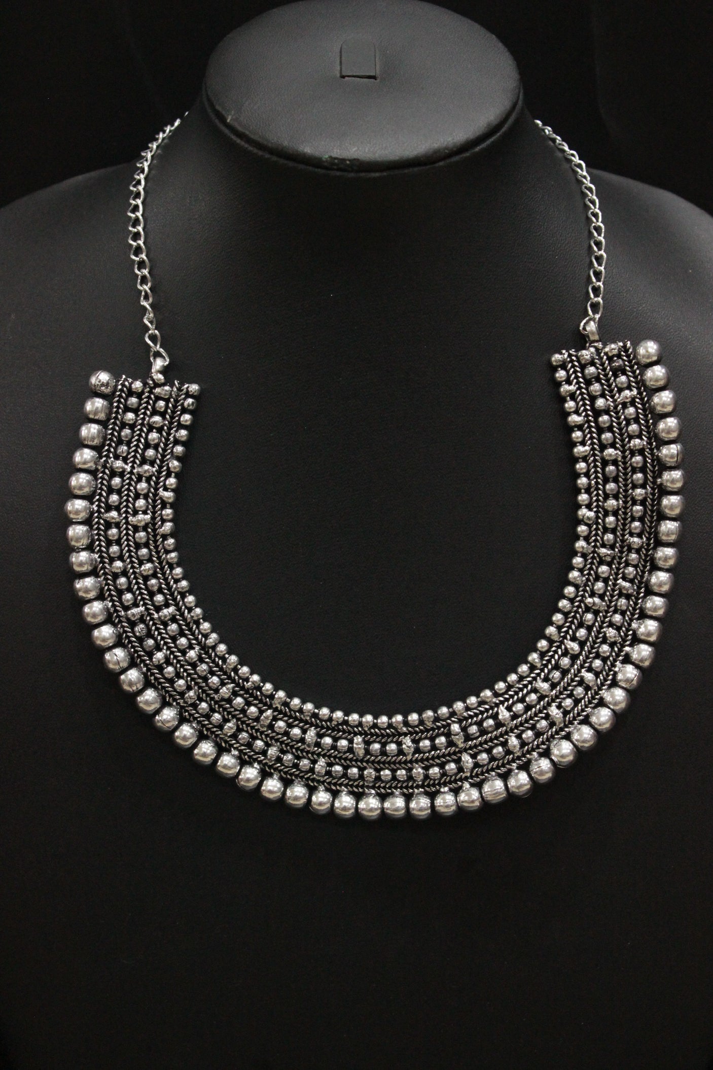 Elegant Oxidised Finish Metal Choker with Adjustable Length