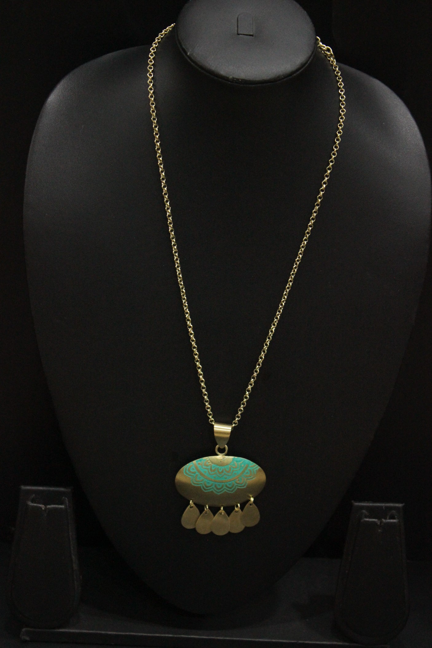 Hand Painted Brass Pendant Petite Everyday Wear Necklace