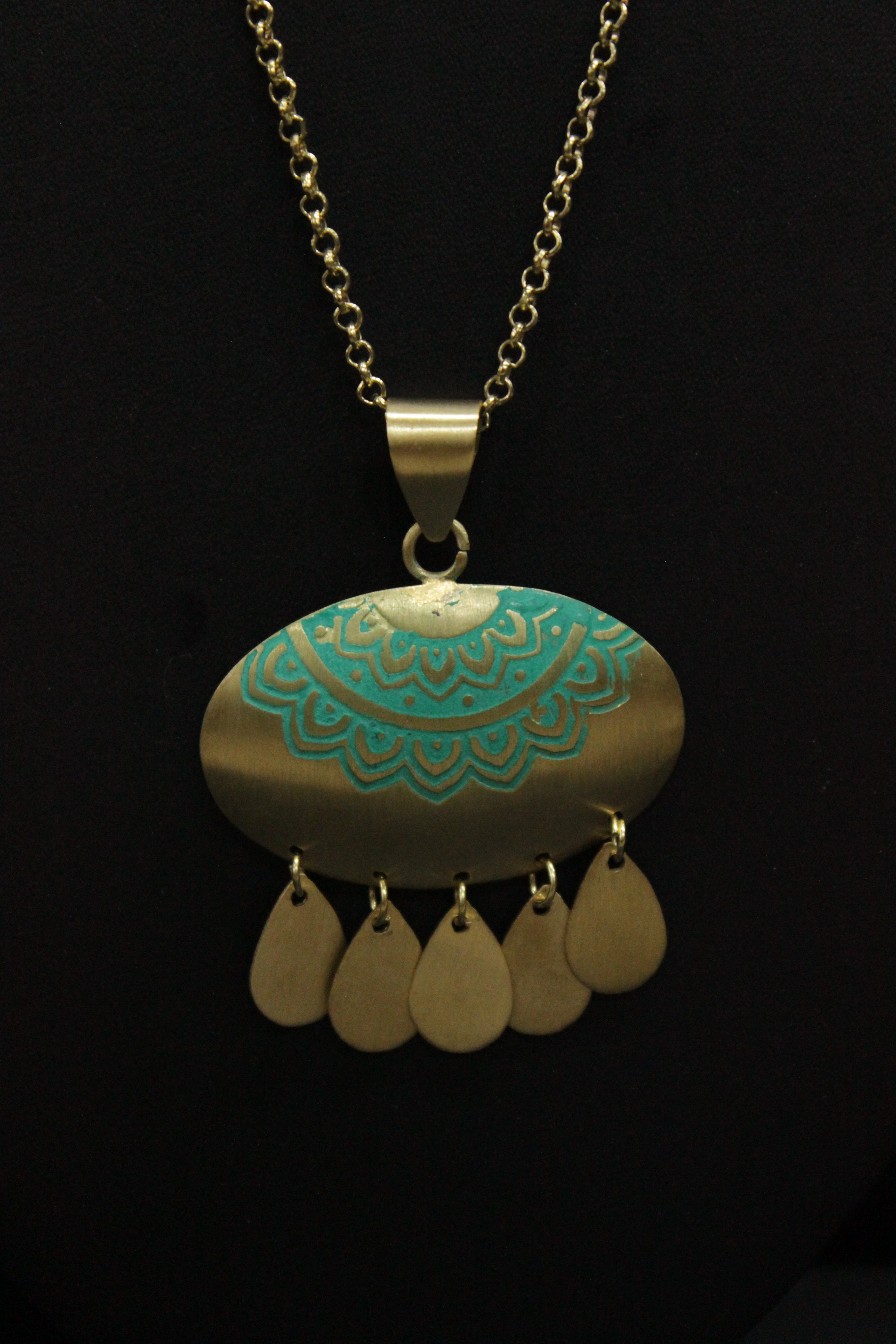 Hand Painted Brass Pendant Petite Everyday Wear Necklace