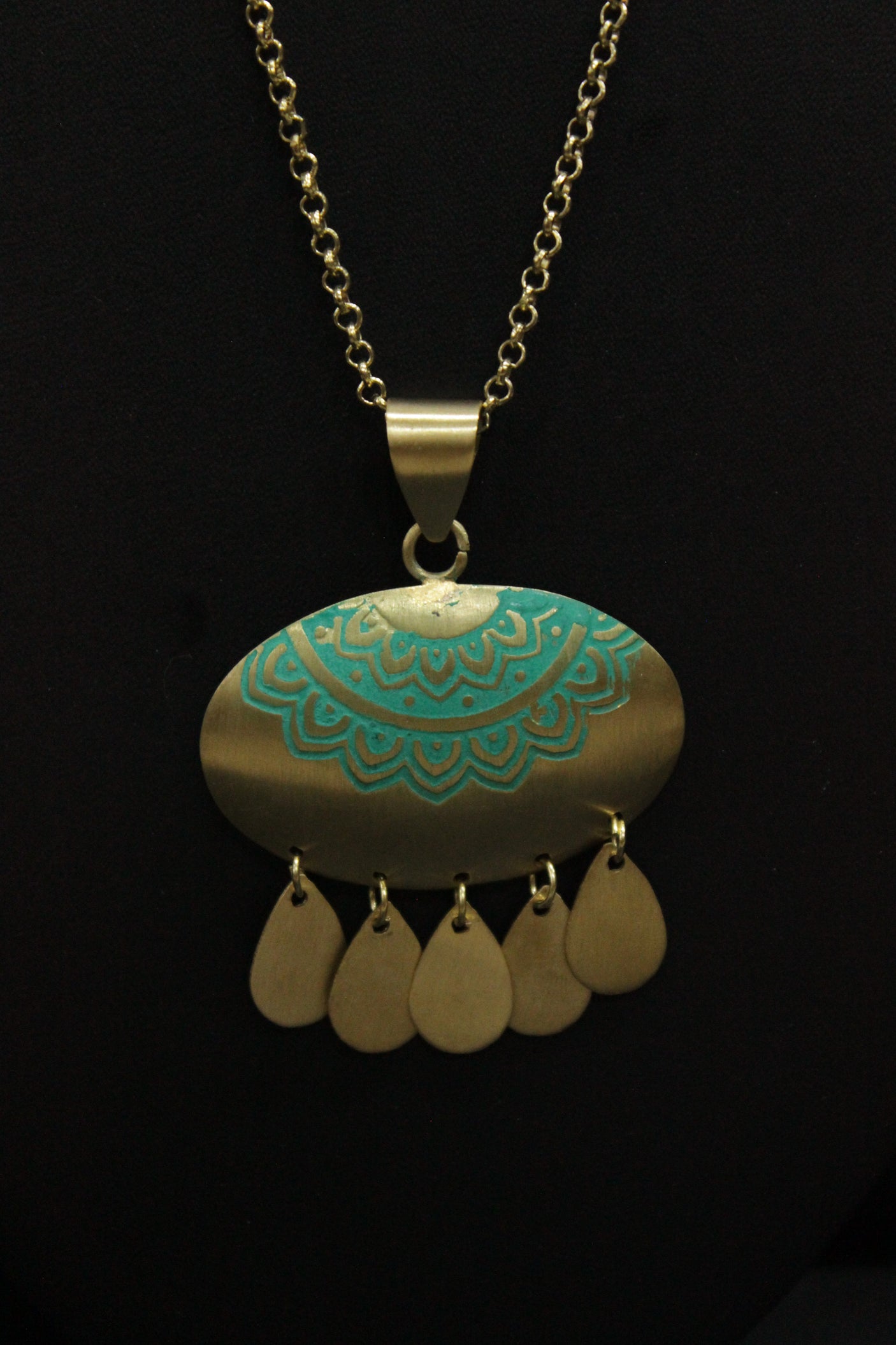 Hand Painted Brass Pendant Petite Everyday Wear Necklace