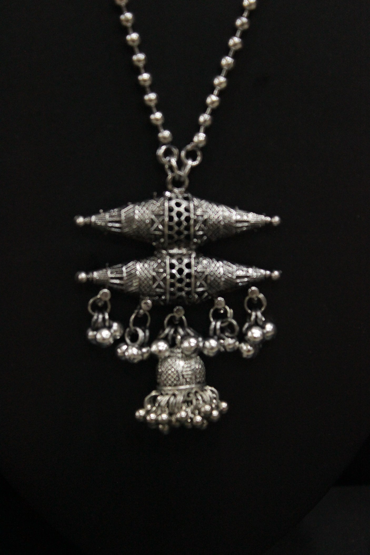 Long Chain Oxidised Finish Double Warrior Pendant Necklace