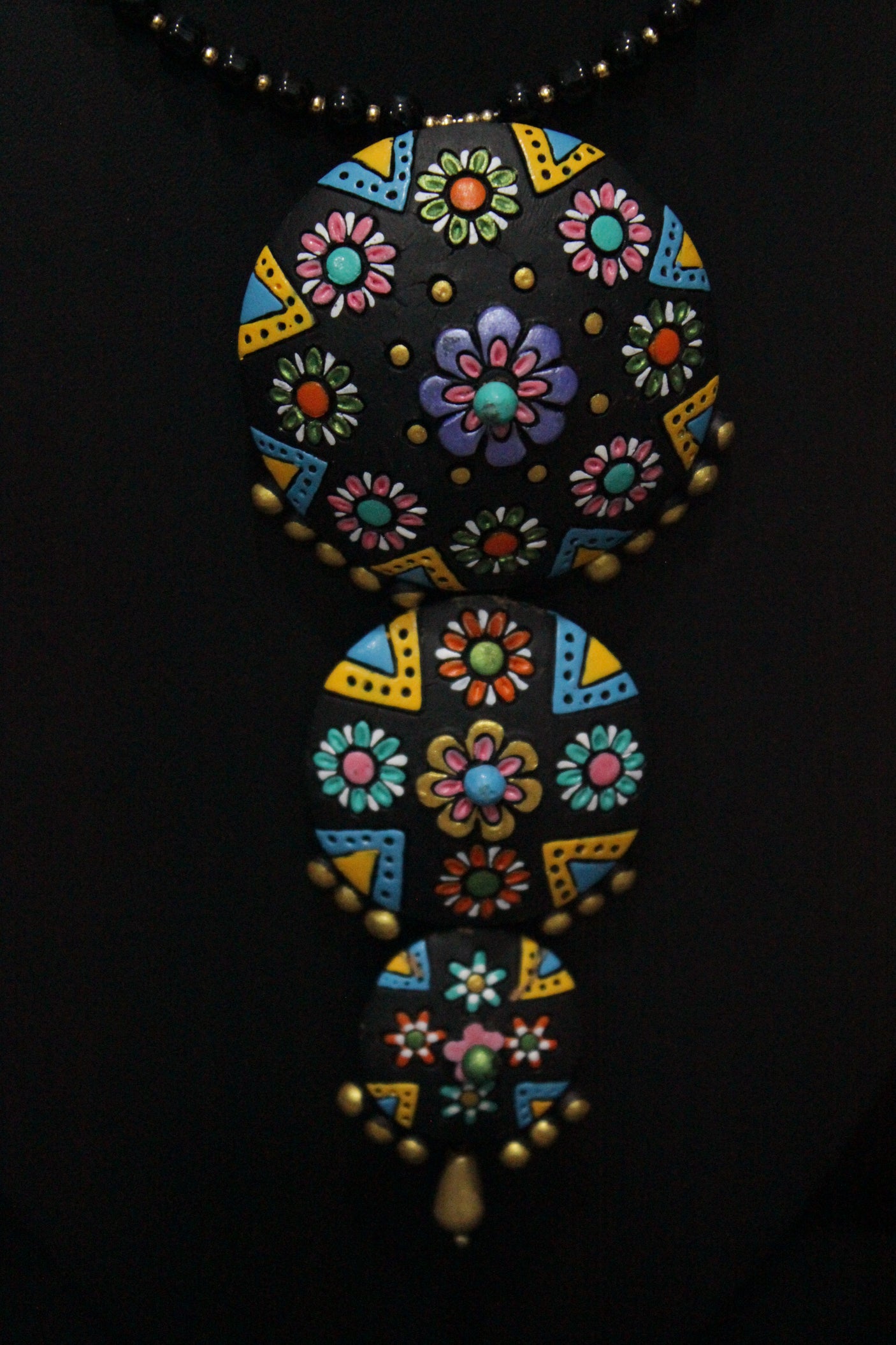 3 Layer Pendant Terracotta Clay Choker Necklace Set