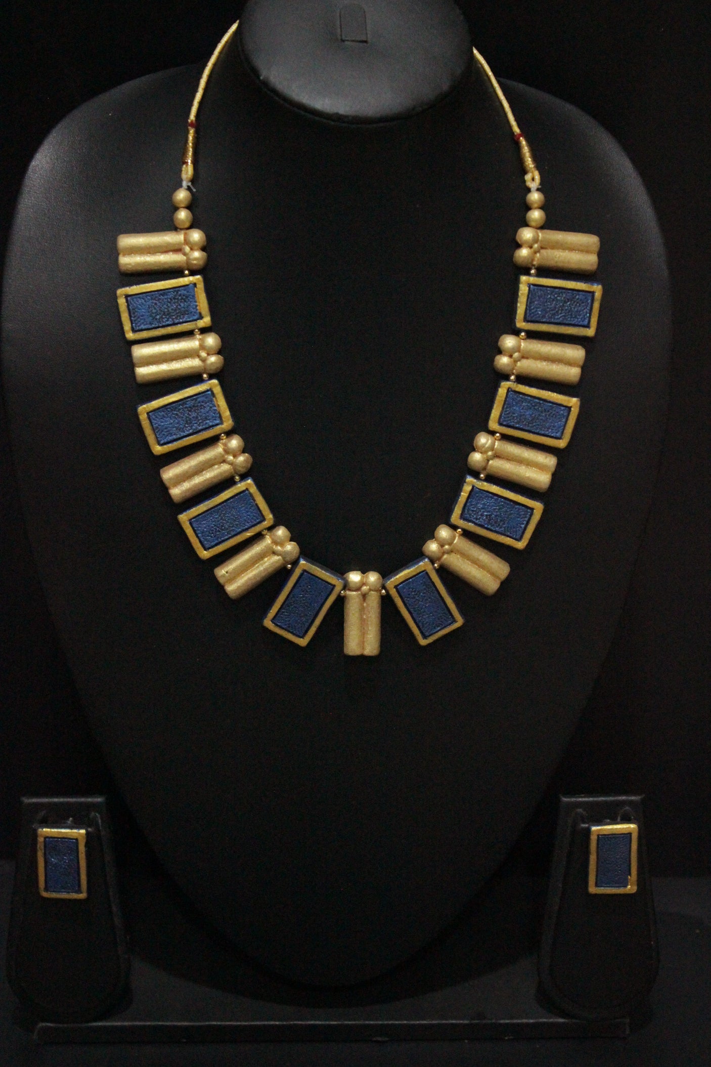 Golden Geometric Handcrafted Terracotta Clay Choker Necklace Set