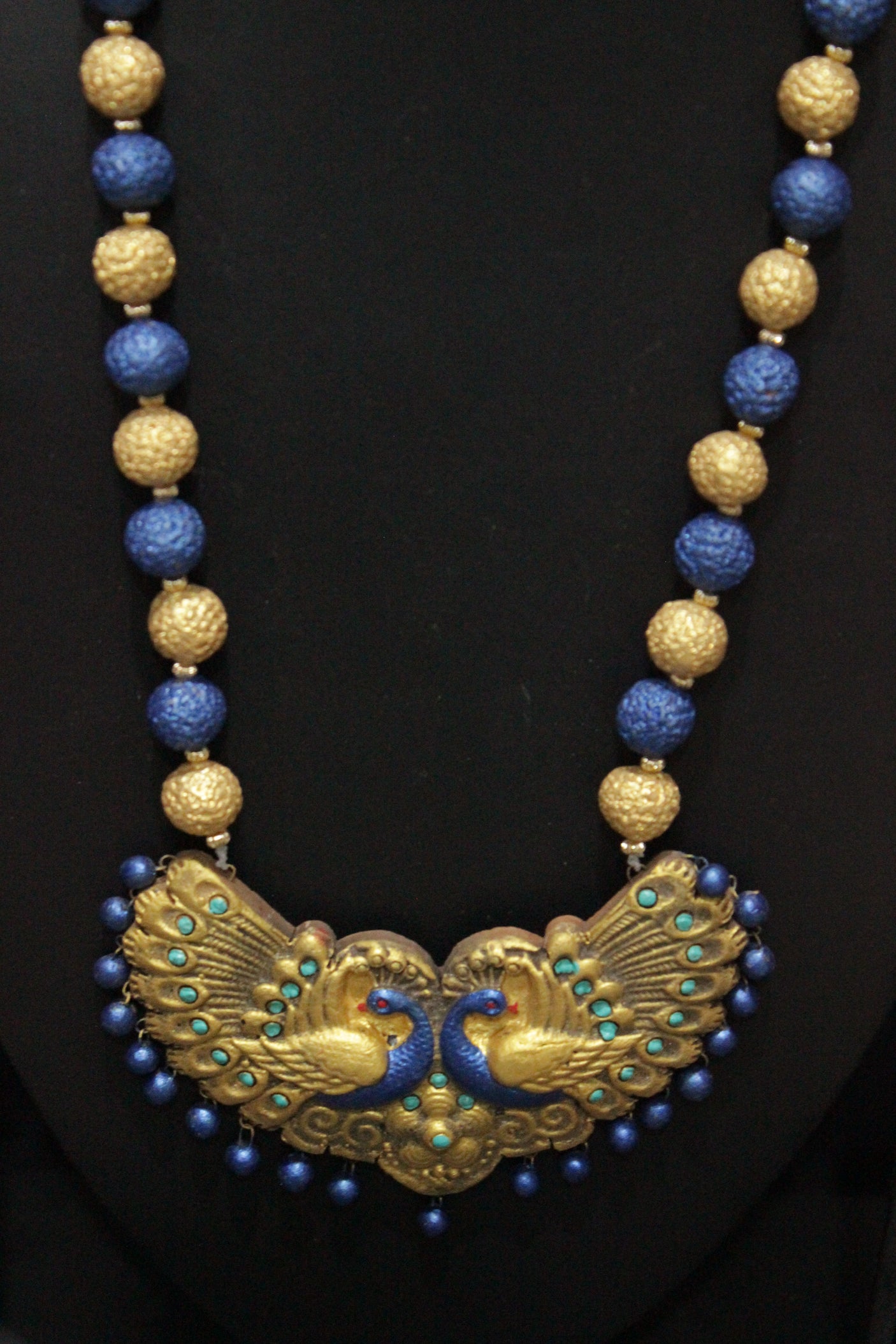 Handcrafted Peacock Motif Terracotta Clay Necklace Set