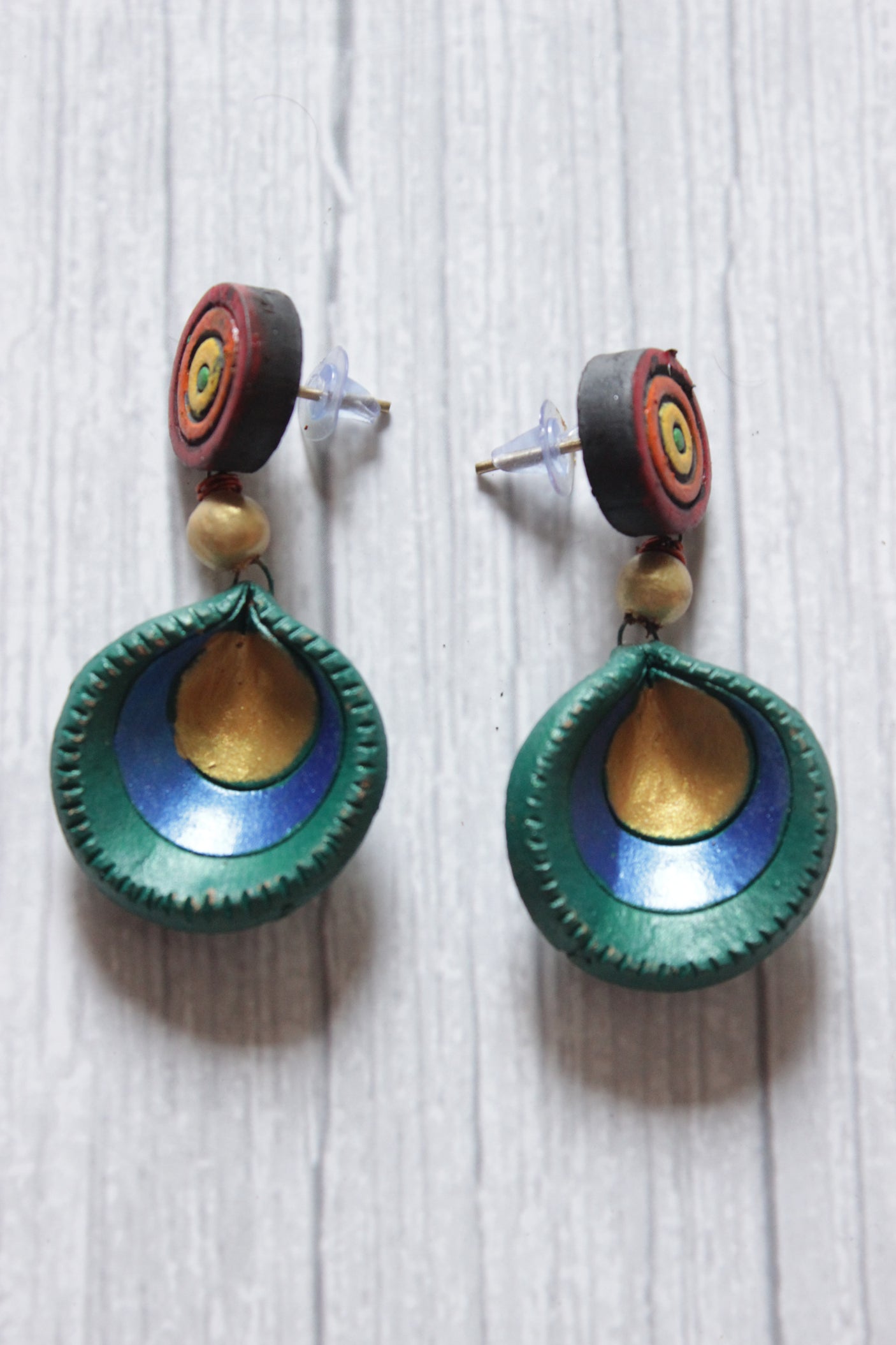 Handcrafted Peacock Feathers Motif Terracotta Clay Necklace Set