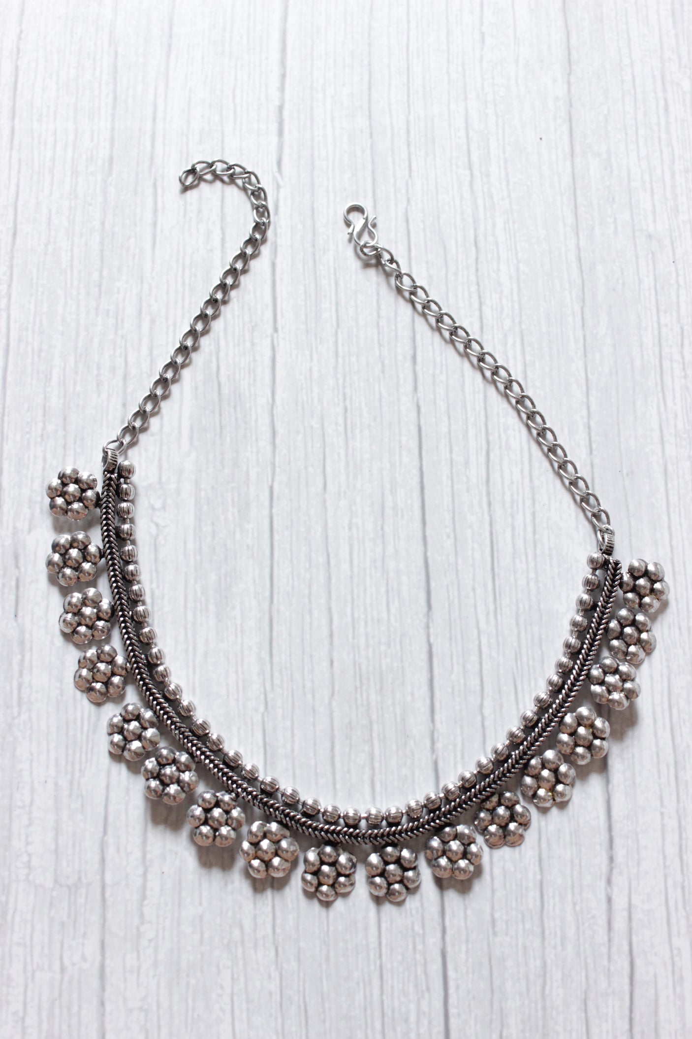 Oxidised Silver Finish Choker Style Metal Necklace