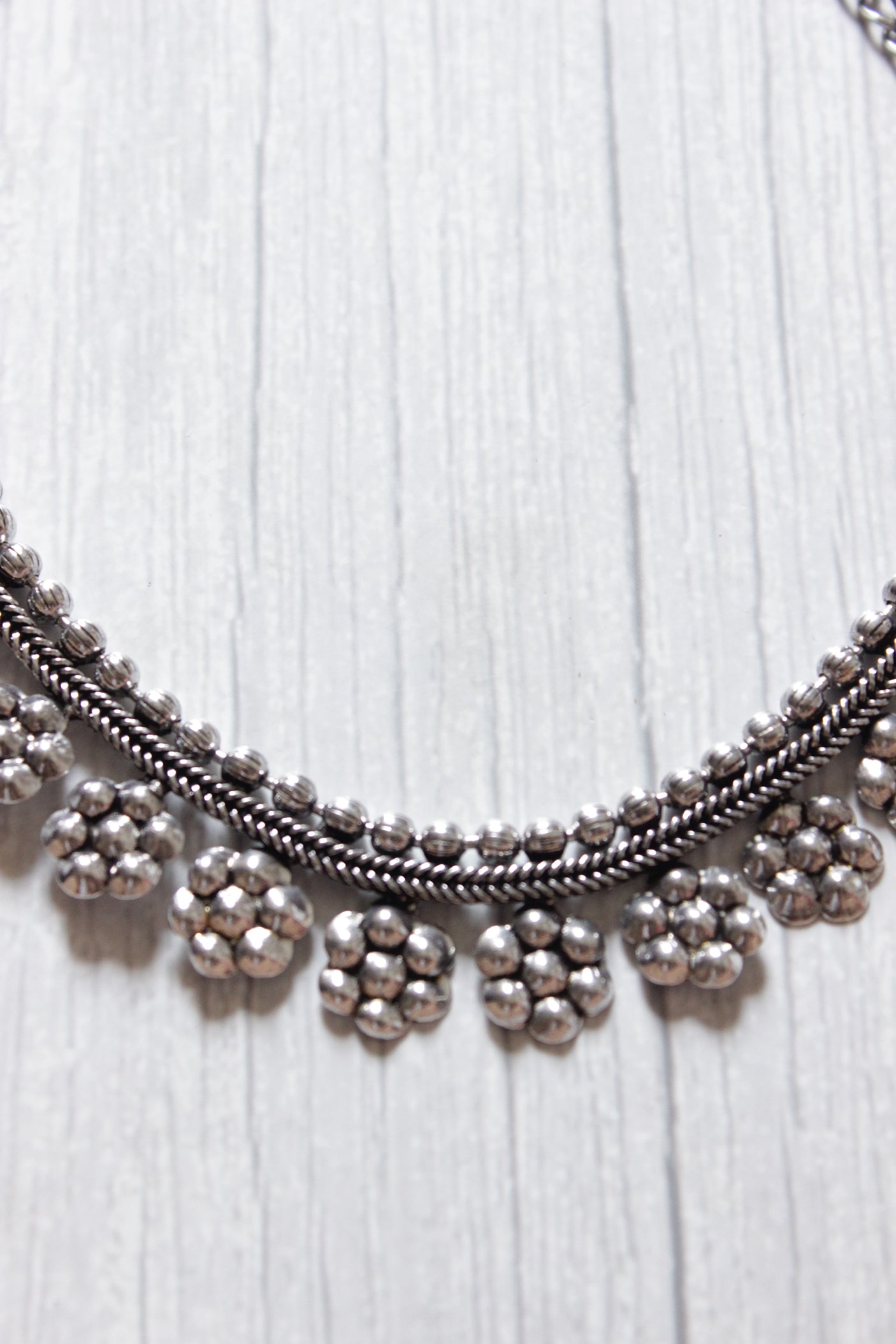 Oxidised Silver Finish Choker Style Metal Necklace