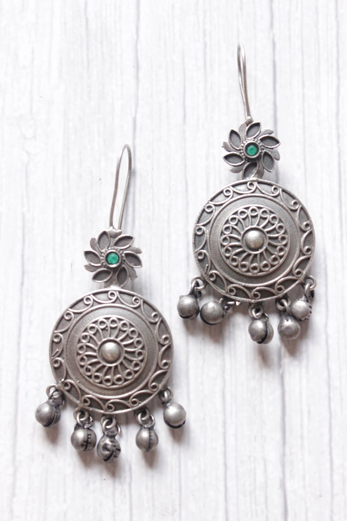 Oxidised Finish Circular Tribal Dangler Earrings