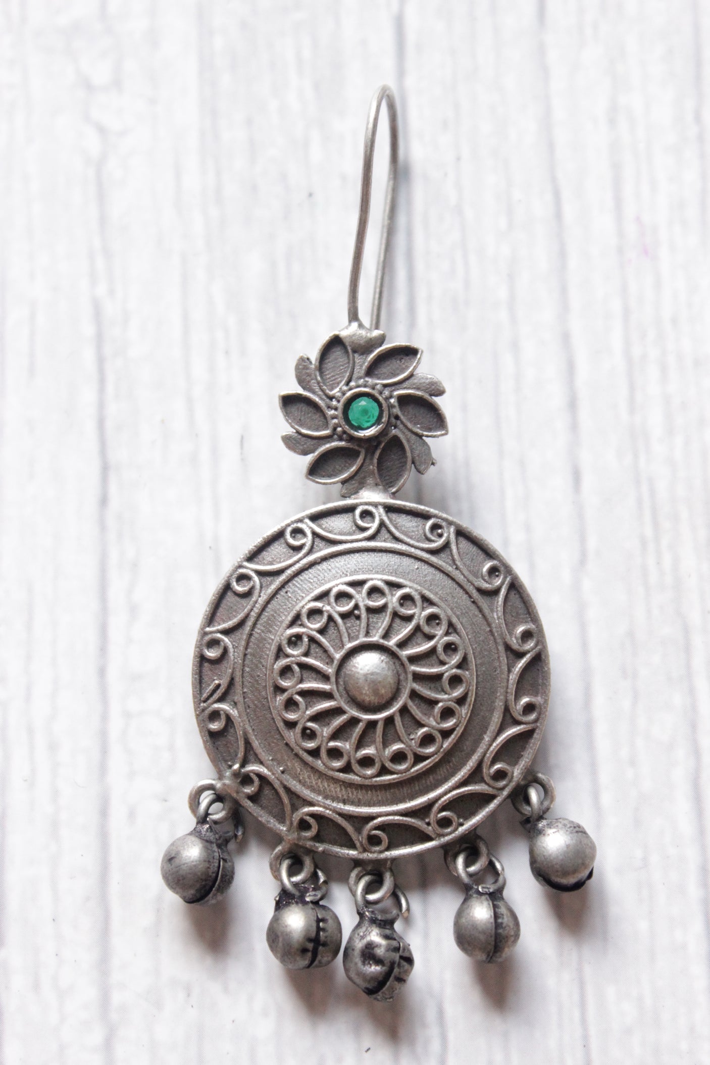 Oxidised Finish Circular Tribal Dangler Earrings