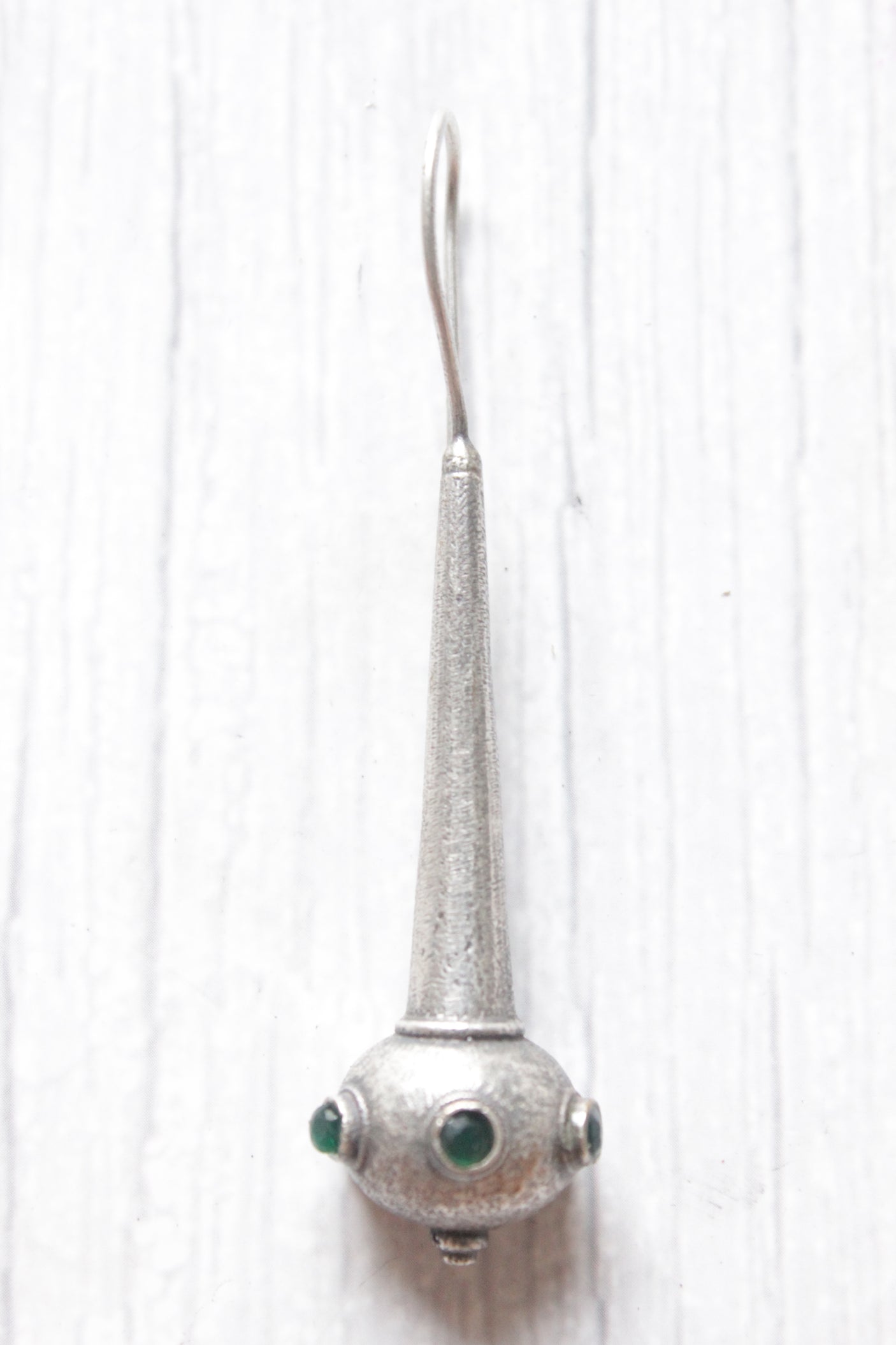 Green Stones Embedded Silver Finish Dangler Earrings