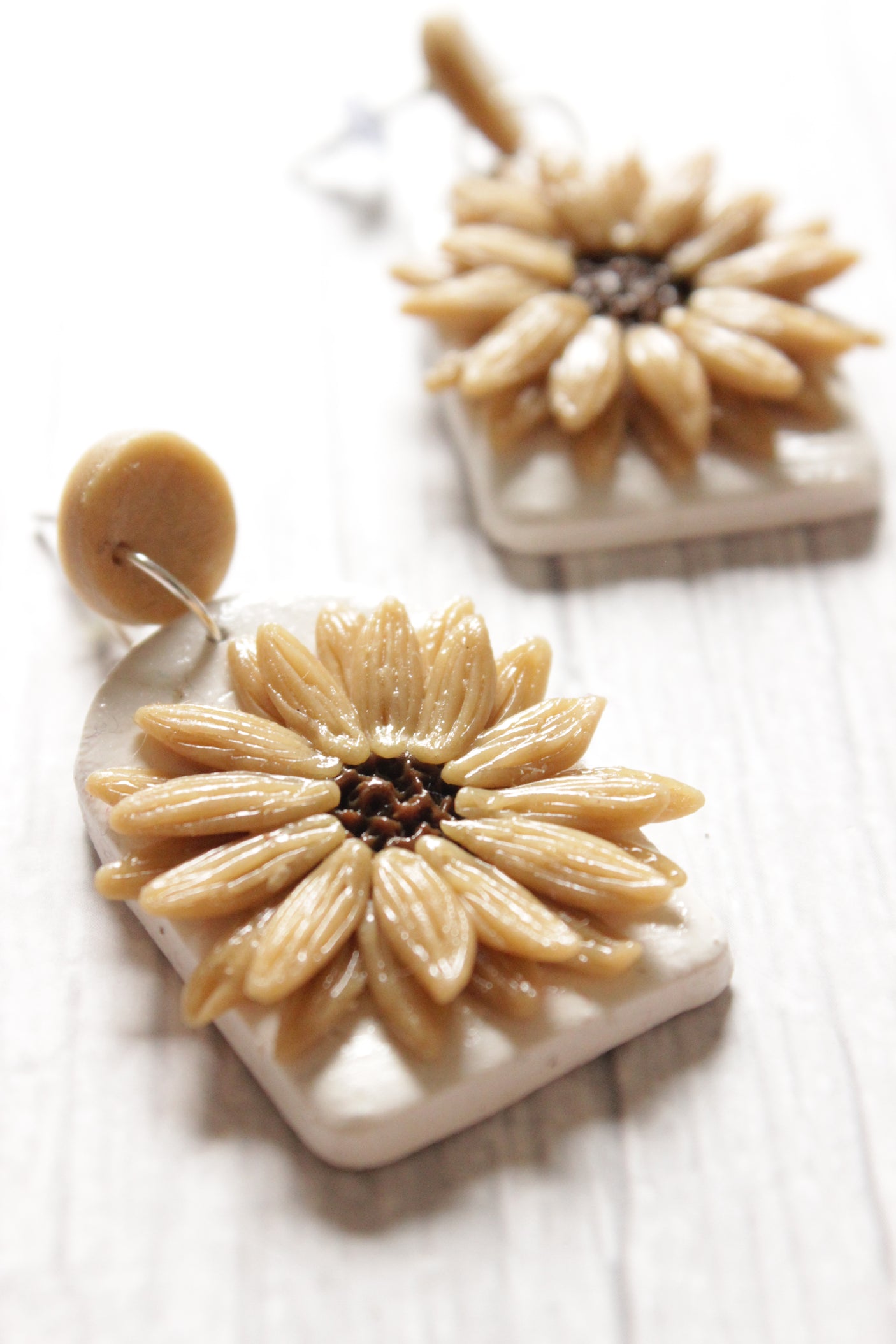 Handcrafted Sunflower Polymer Clay Dangler Earrings