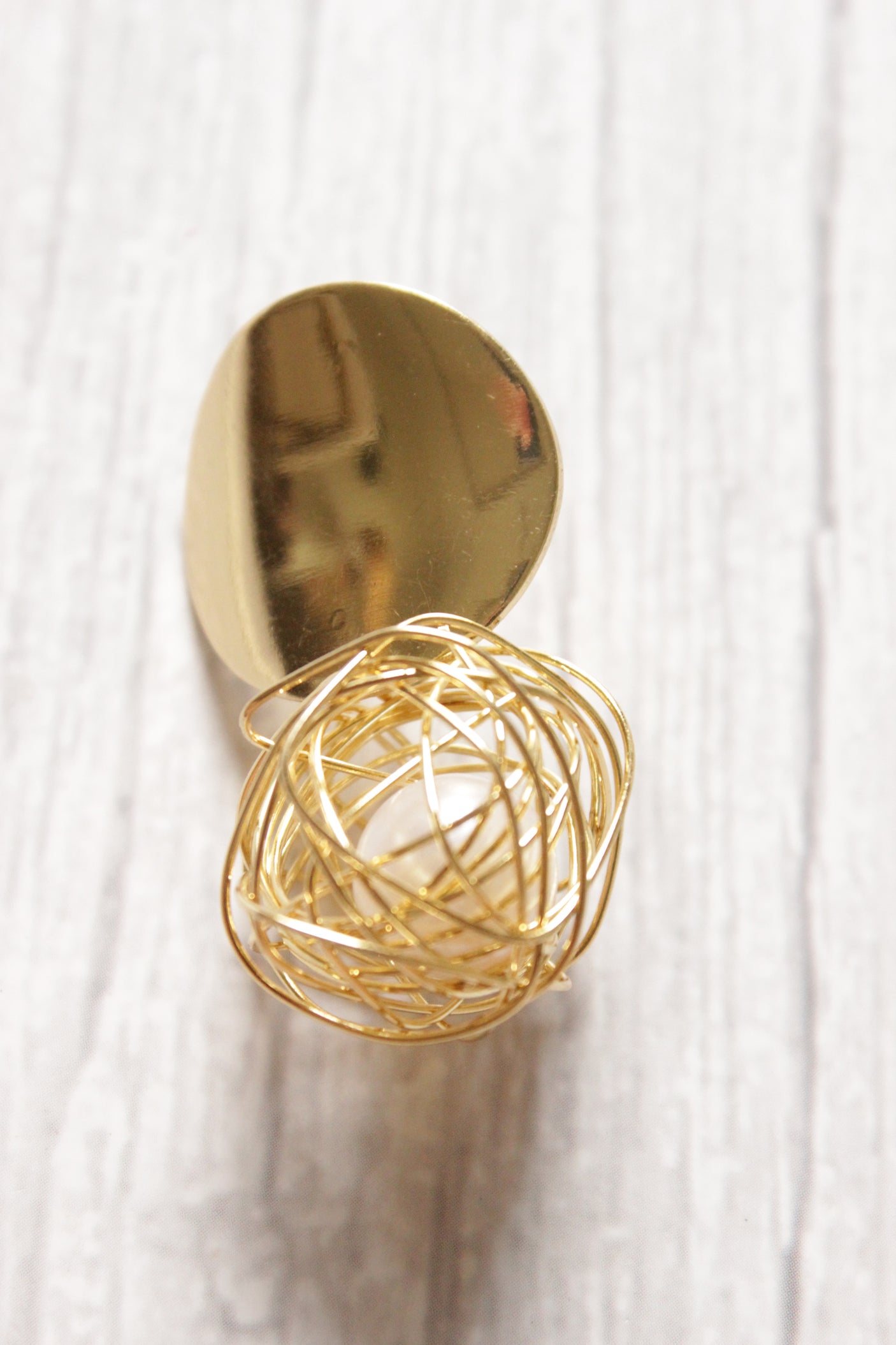 Bright Gold Mesh Drop Earrings with Hanging Ball