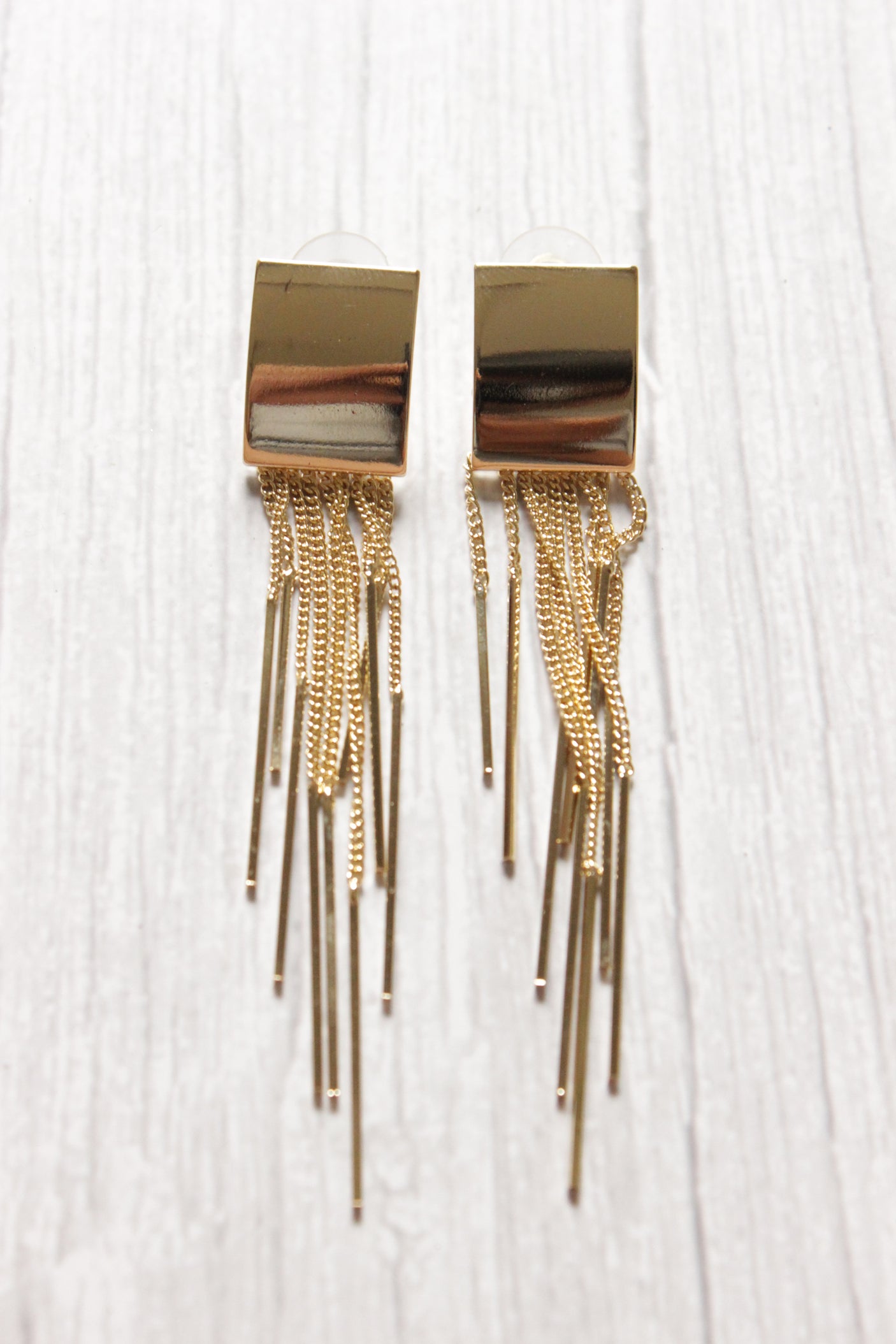 Gold Plated Shiny Metal Strings Tassel Earrings