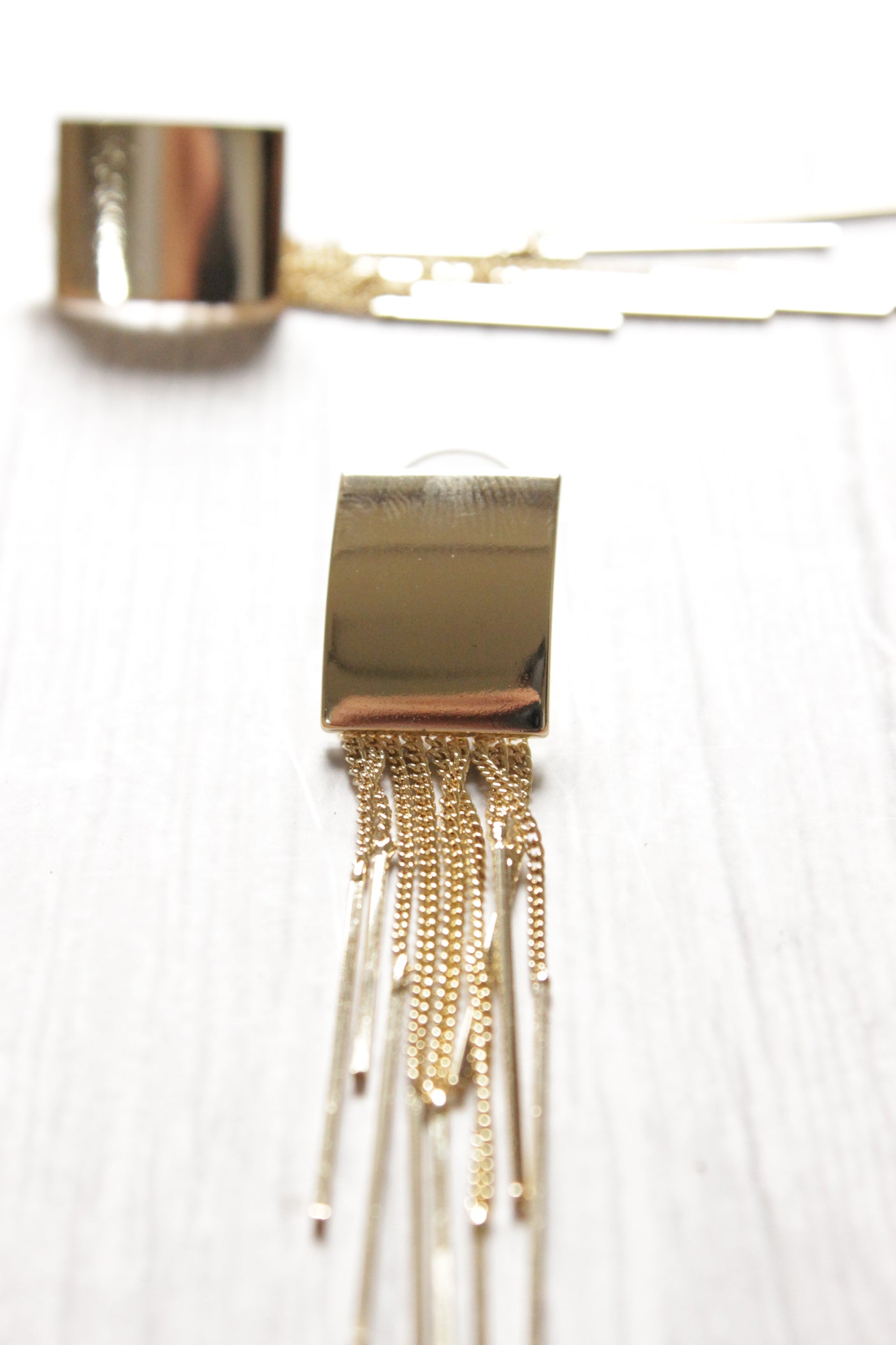 Gold Plated Shiny Metal Strings Tassel Earrings