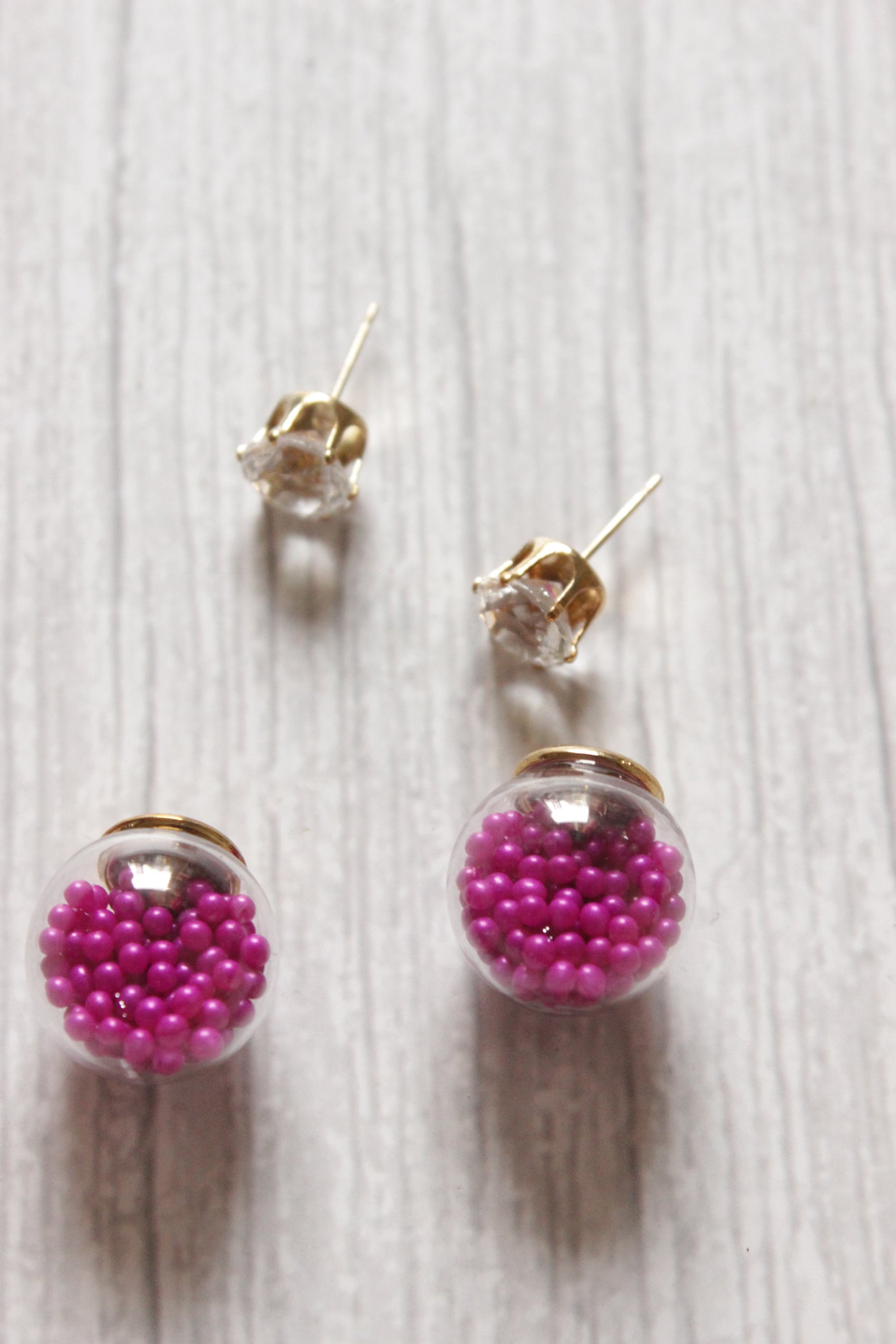 Fuchsia Glass Ball Stud Earrings