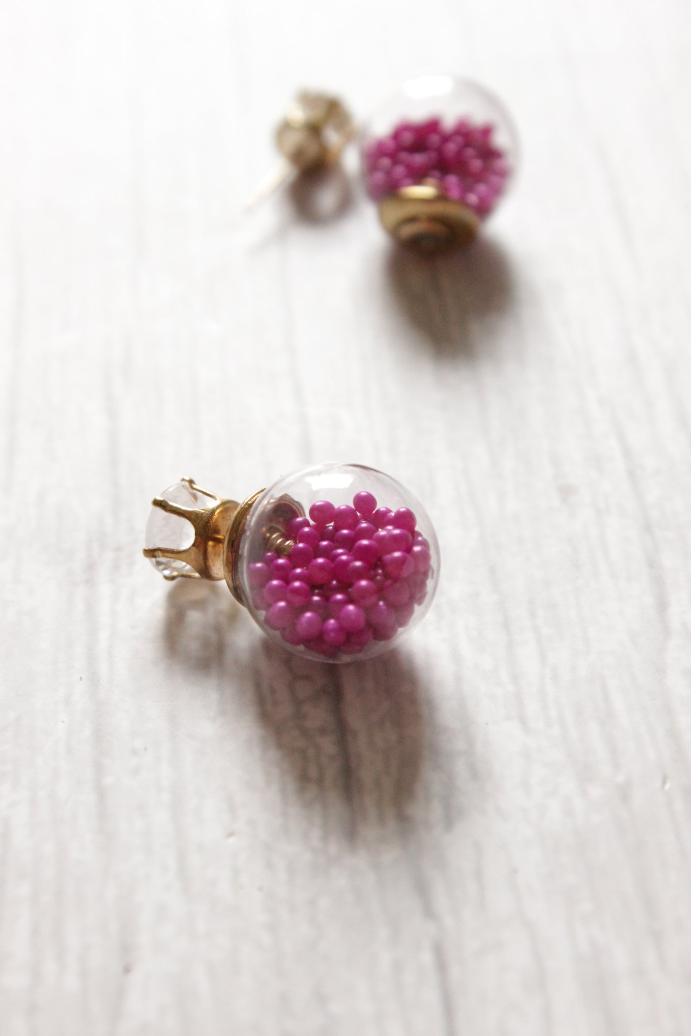 Fuchsia Glass Ball Stud Earrings
