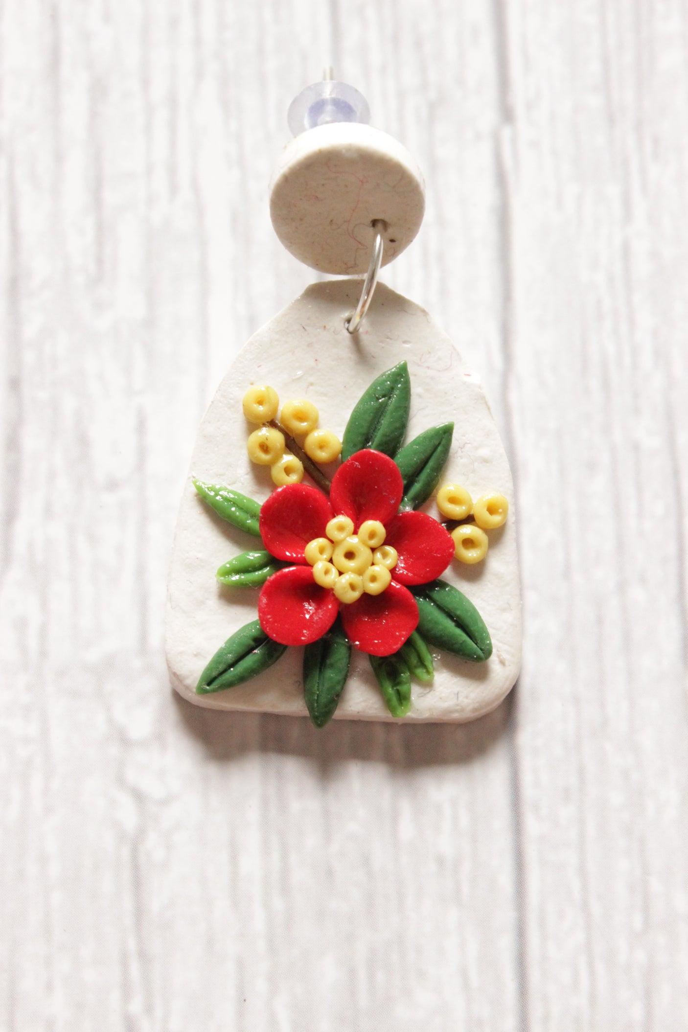 Vibrant Handcrafted Flower & Leaf Motifs Polymer Clay Dangler Earrings